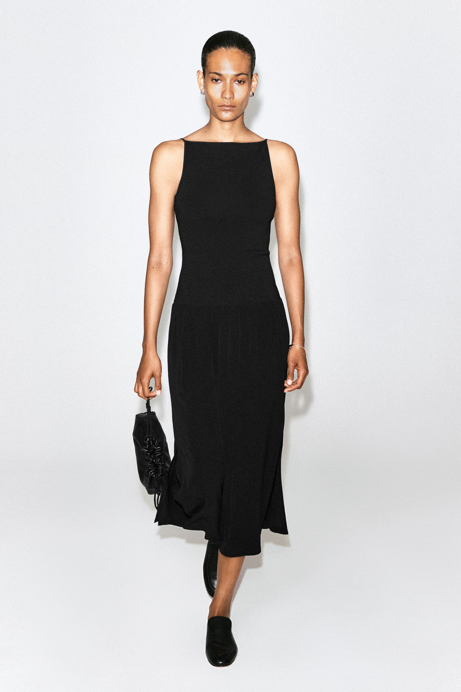 CONTRAST-PANEL MAXI DRESSBLACK