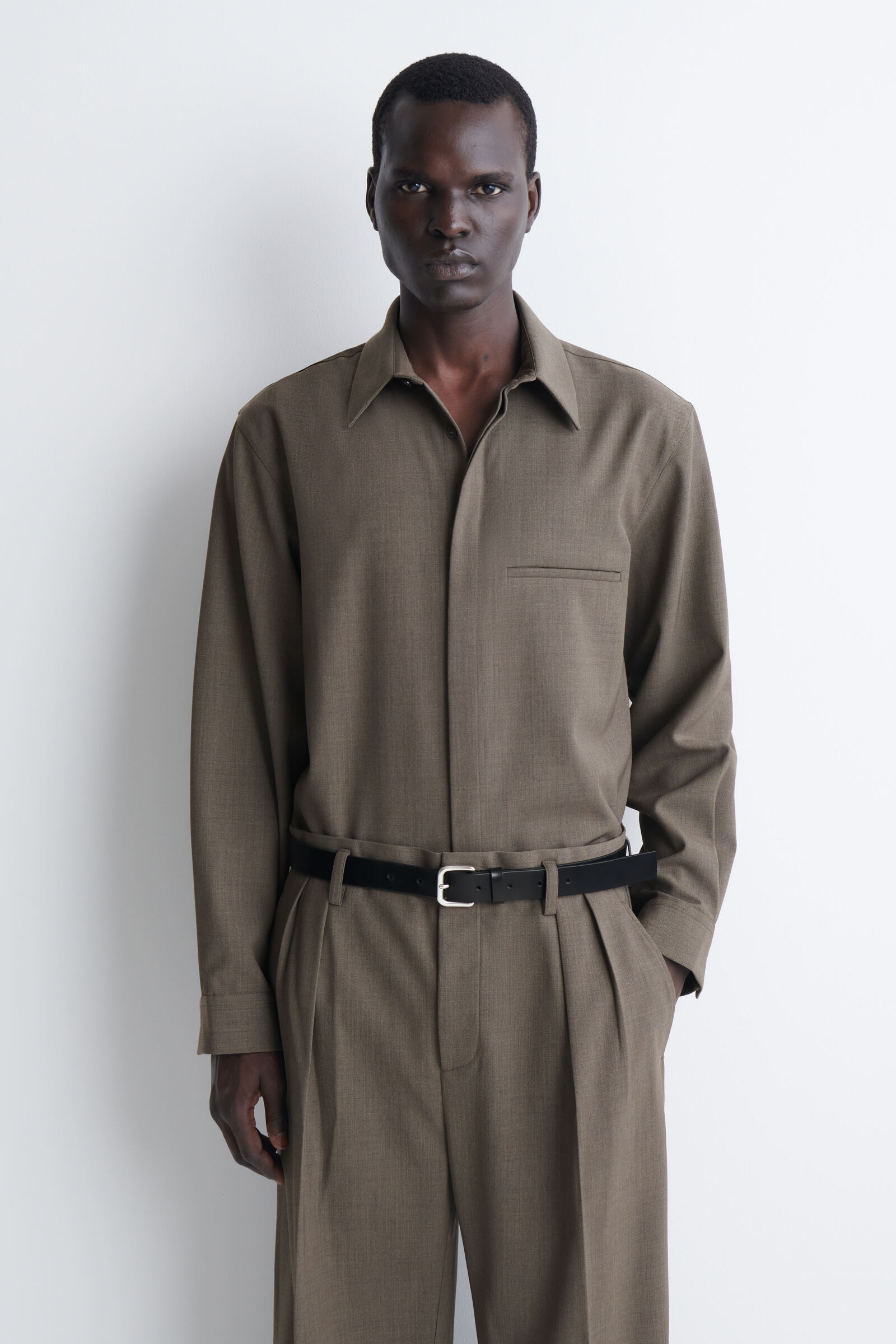 RELAXED WOOL-BLEND SHIRTBROWN MÉLANGE