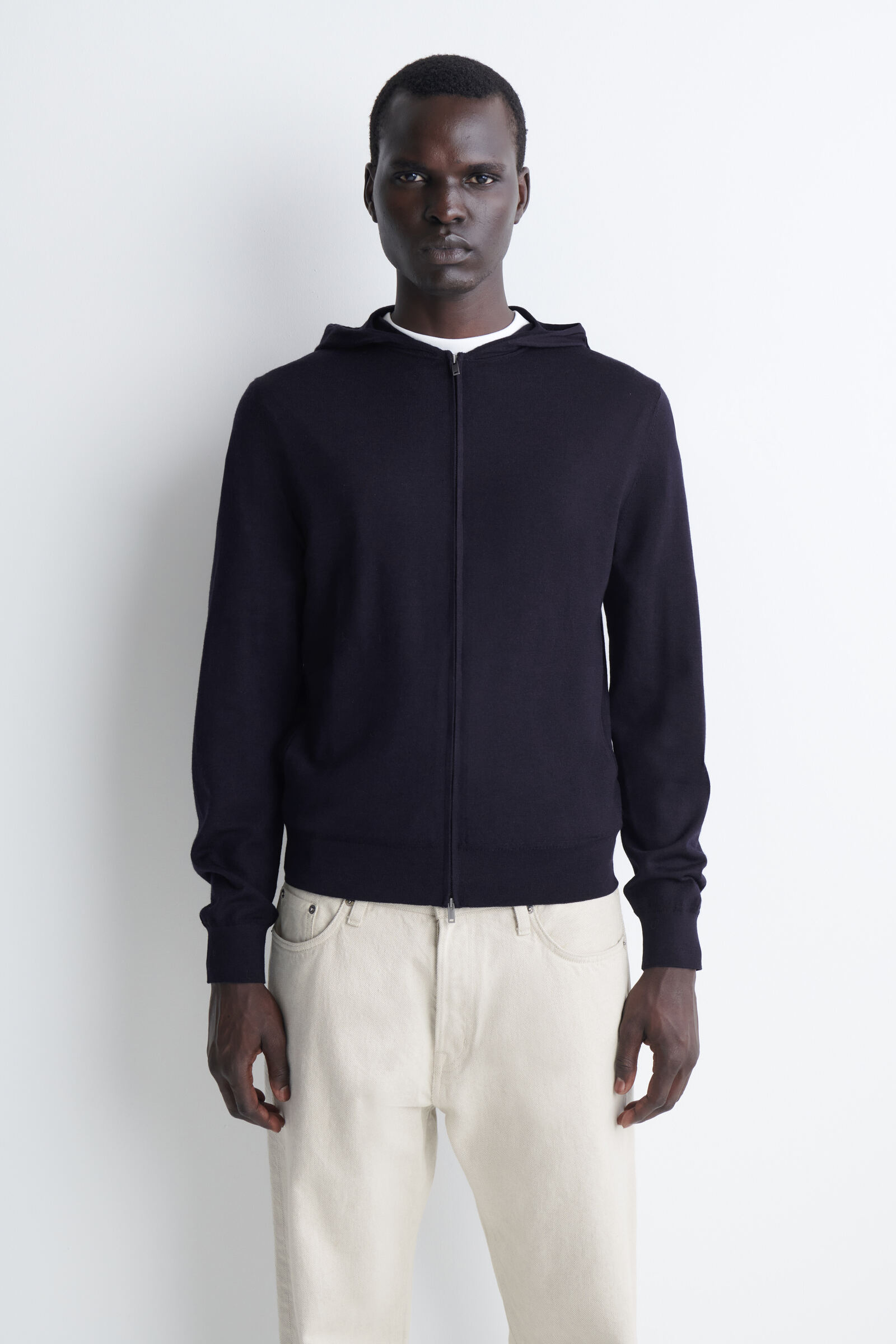 MERINO WOOL ZIP-UP HOODIENAVY