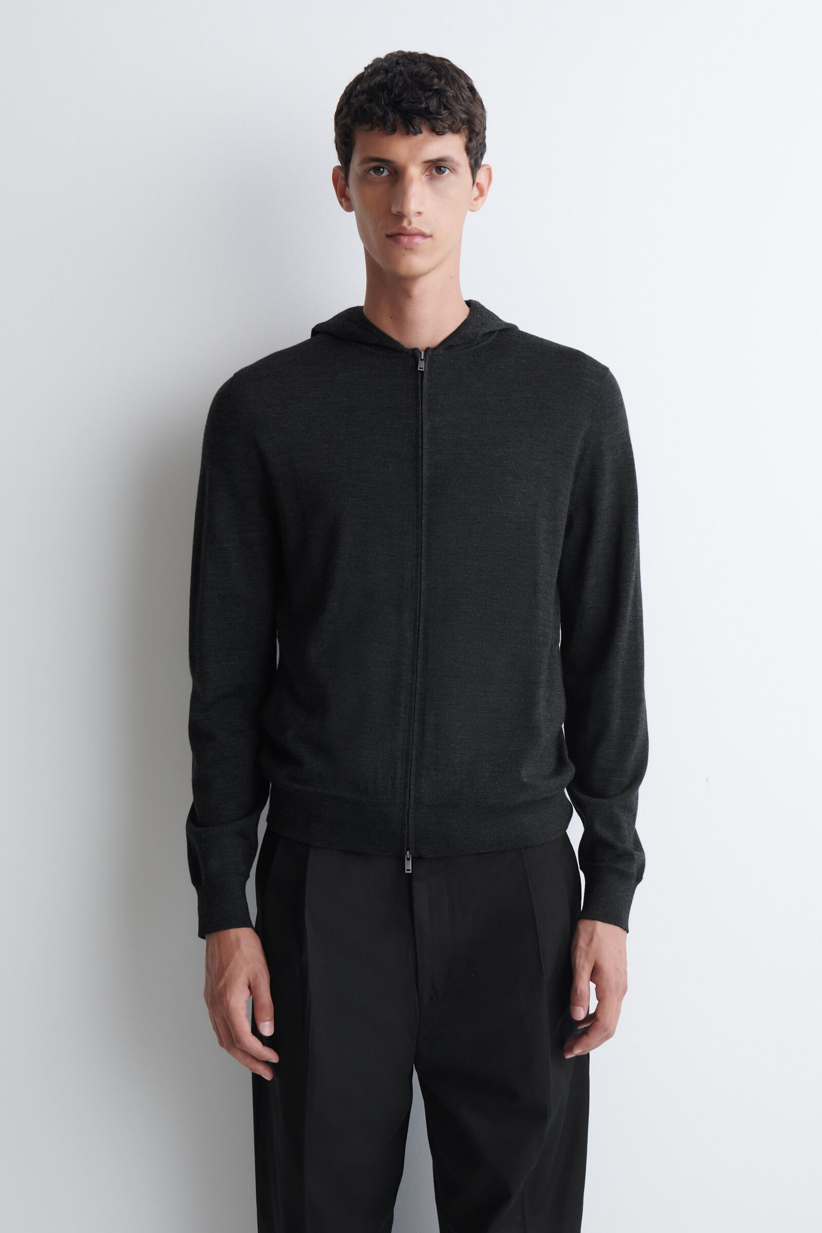 MERINO WOOL ZIP-UP HOODIEGREY MÉLANGE