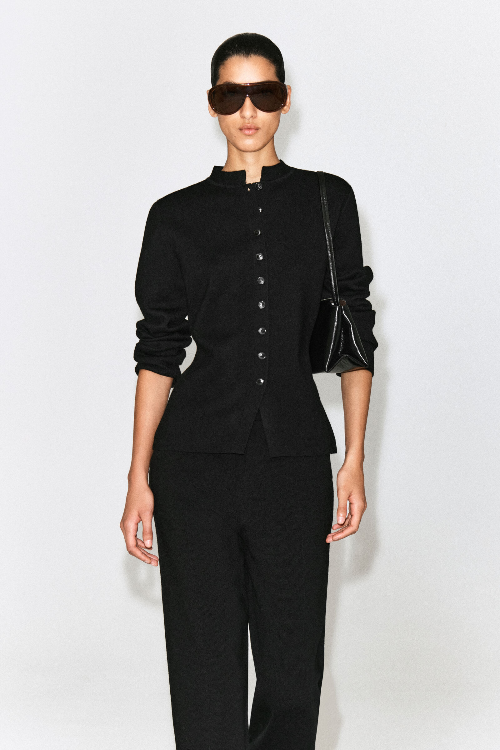 MERINO WOOL BLEND CARDIGANBLACK