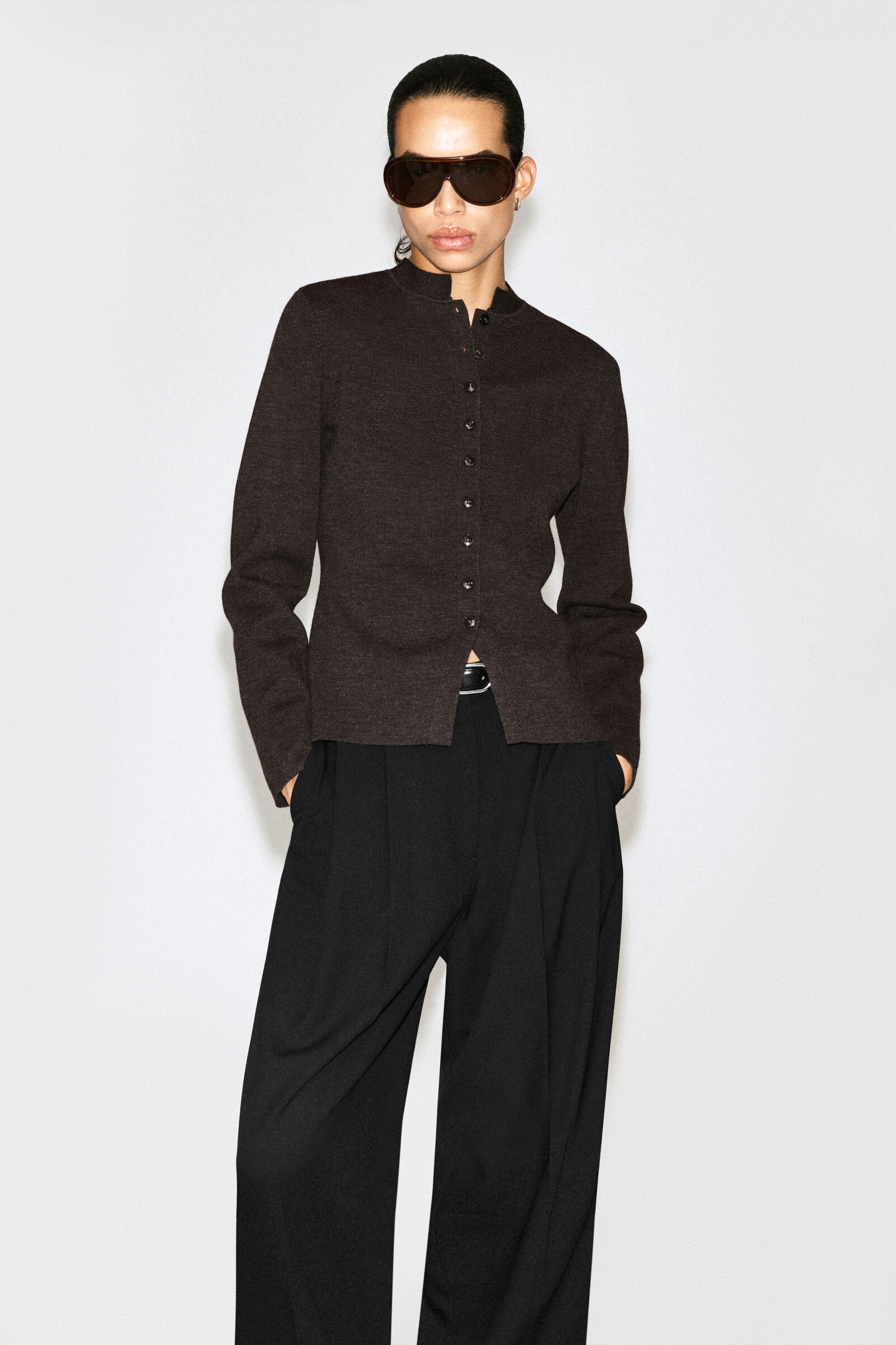 MERINO WOOL BLEND CARDIGANBROWN MÉLANGE