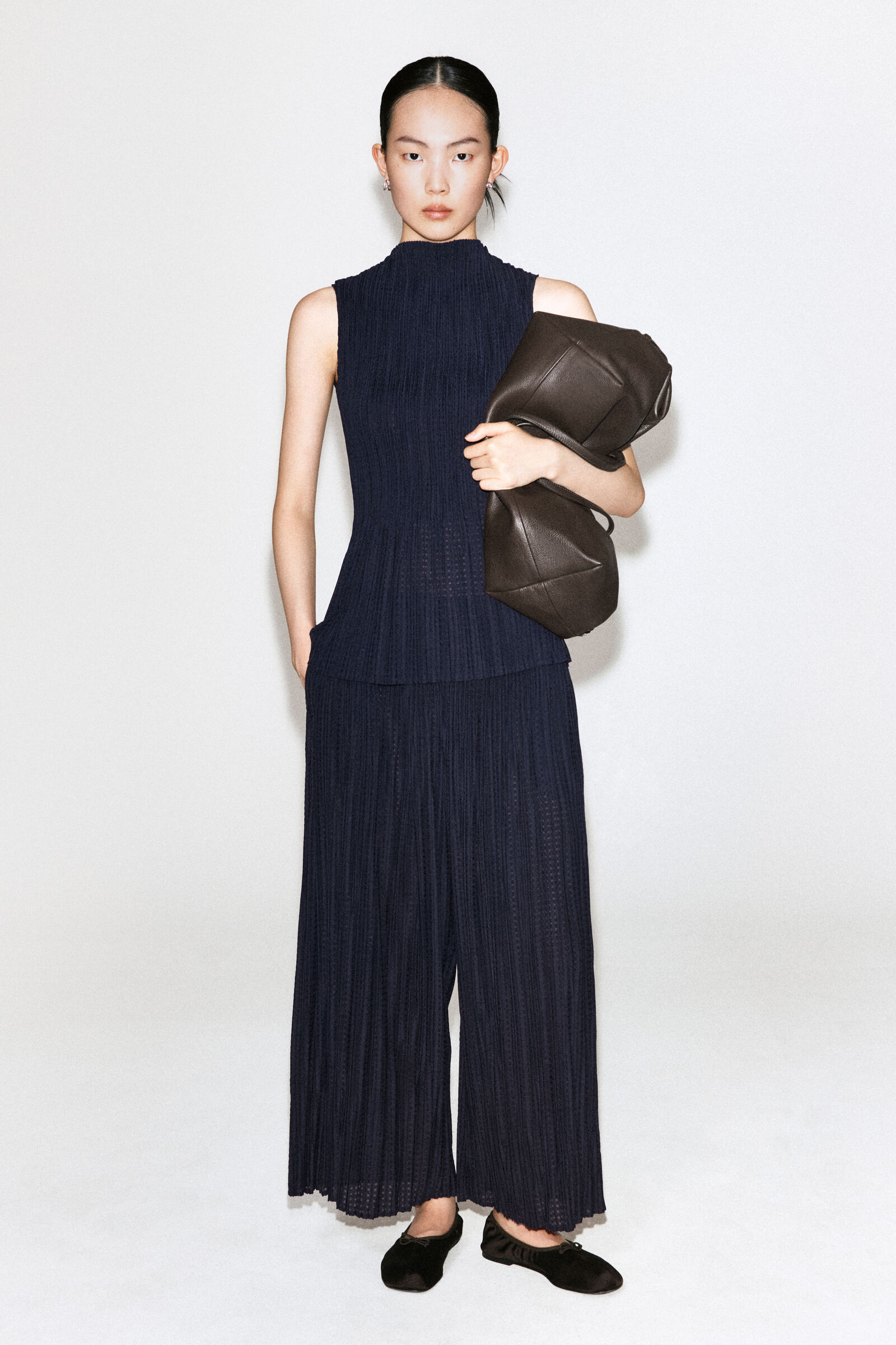 PLEATED JACQUARD CULOTTESNAVY