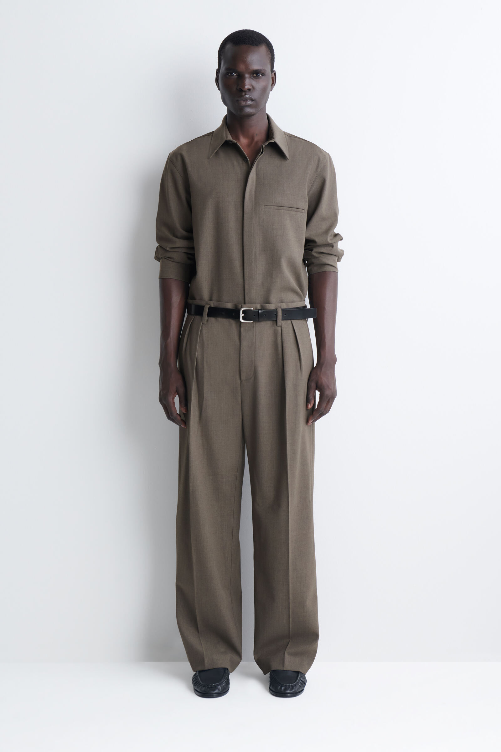 WOOL-BLEND RELAXED-FIT WIDE-LEG TROUSERSBROWN