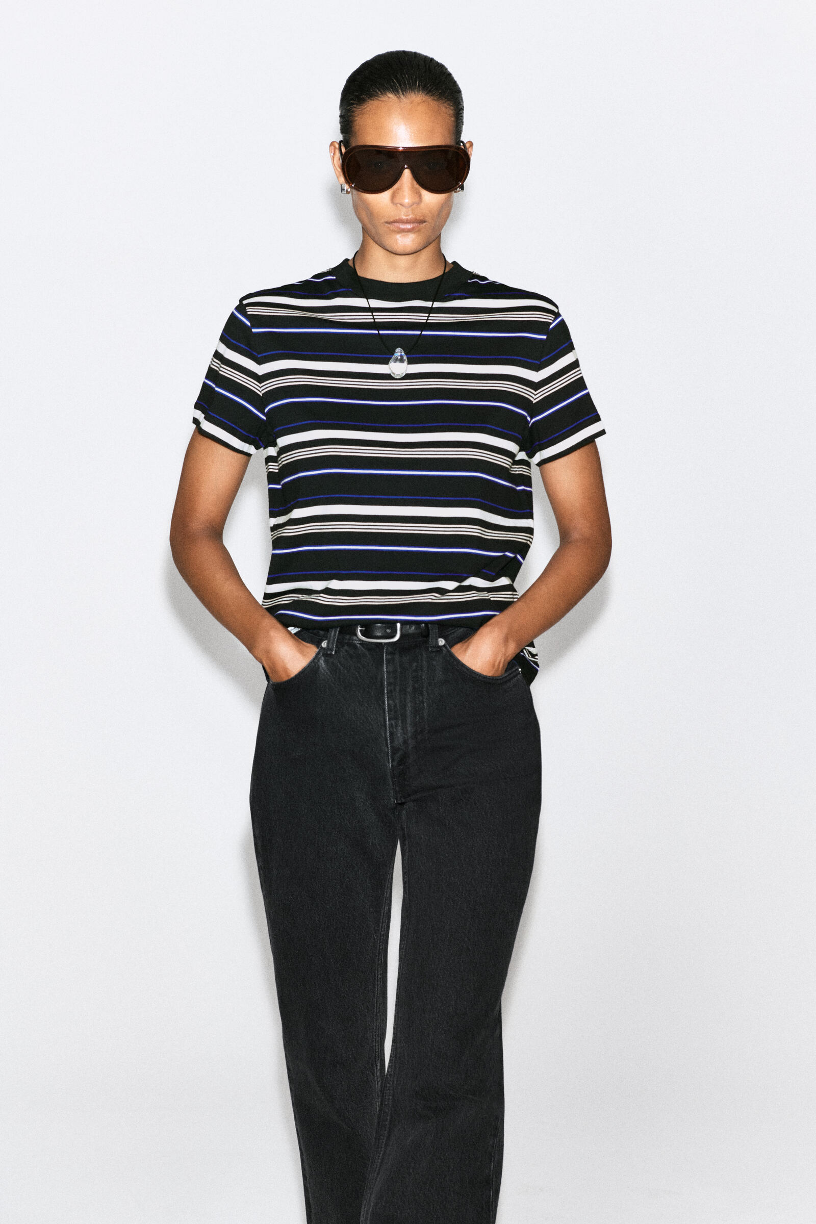 BRUSHED-COTTON T-SHIRTNAVY / STRIPED