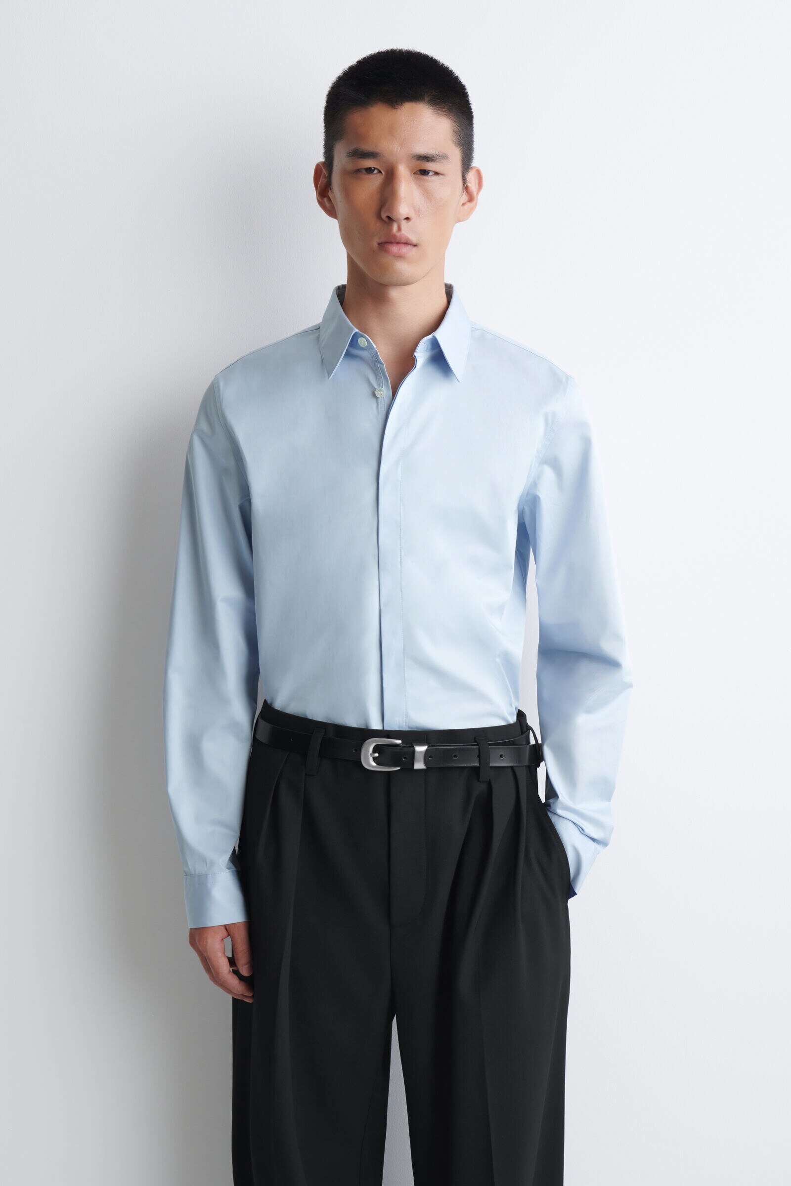 SLIM COTTON SHIRTBLUE
