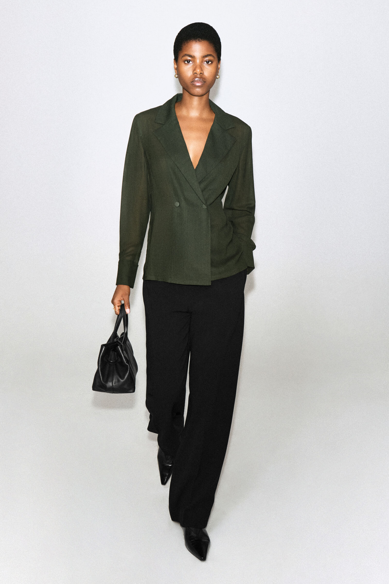 DOUBLE-BREASTED WOOL-BLEND SHIRTKHAKI MÉLANGE