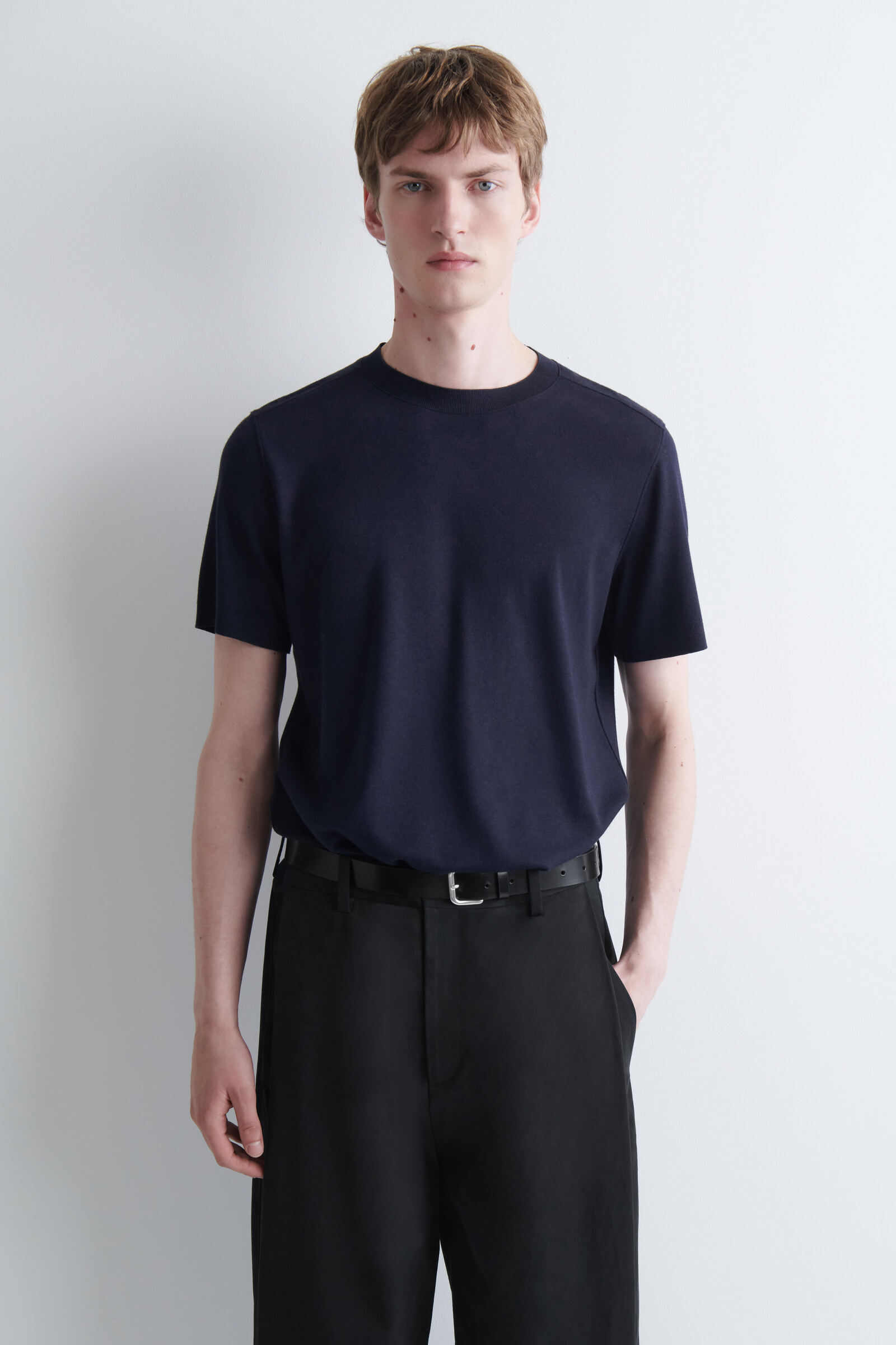 SLIM INTERLOCK-JERSEY T-SHIRTNAVY