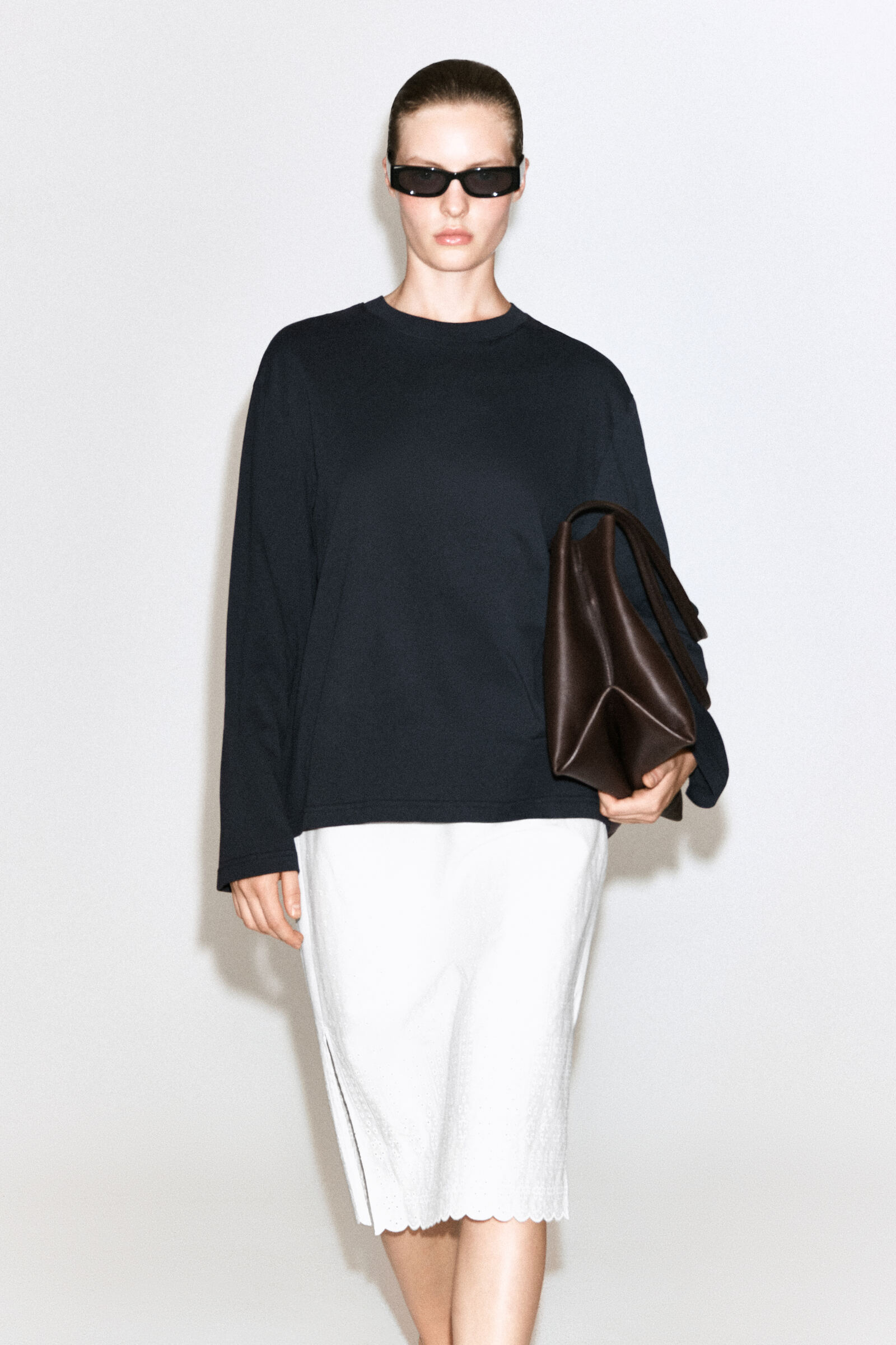 BRUSHED-COTTON LONG-SLEEVED T-SHIRTBLACK