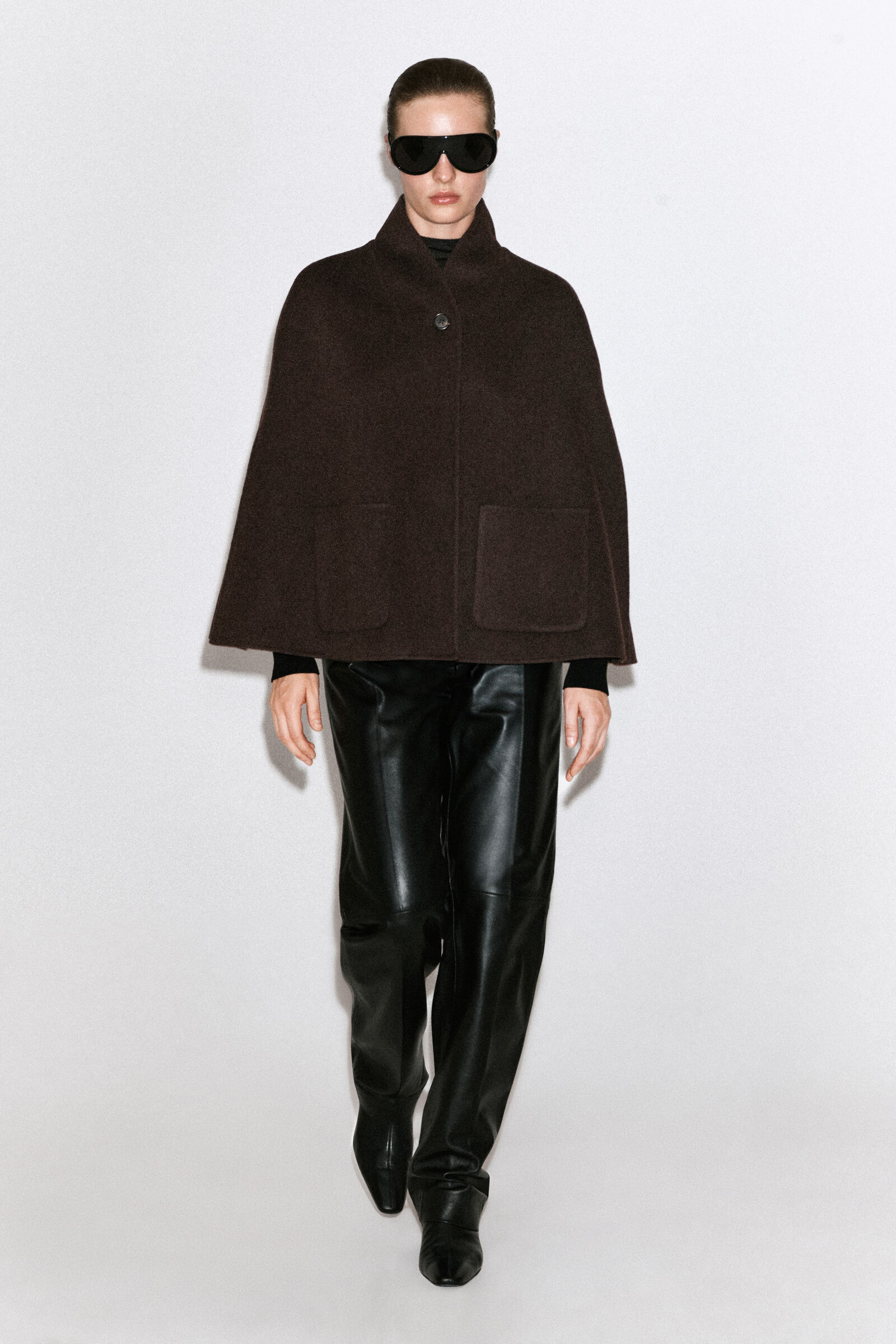 SHAWL-COLLAR DOUBLE-FACED WOOL CAPEBROWN