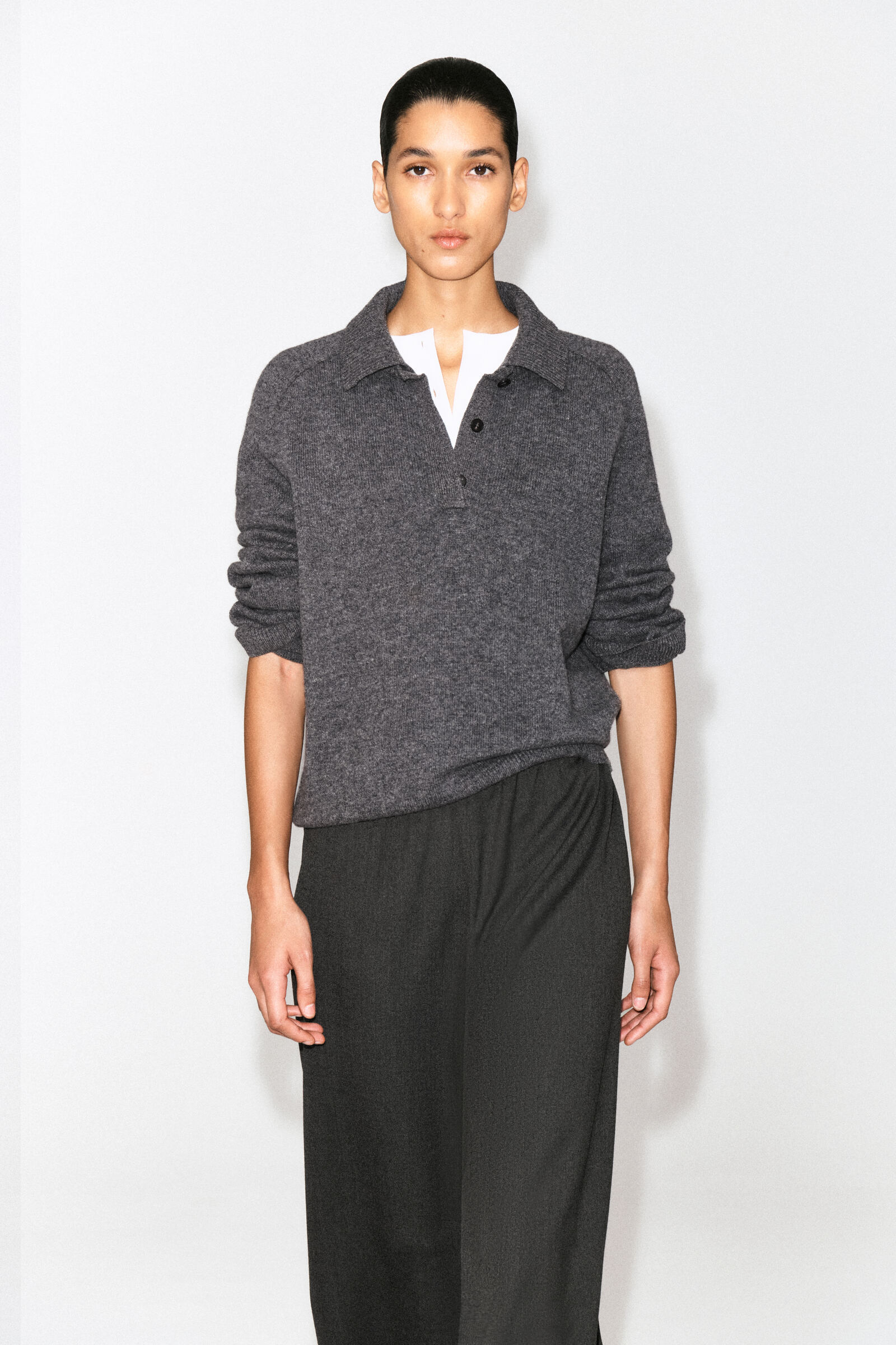 MERINO WOOL POLO SHIRTGREY MÉLANGE