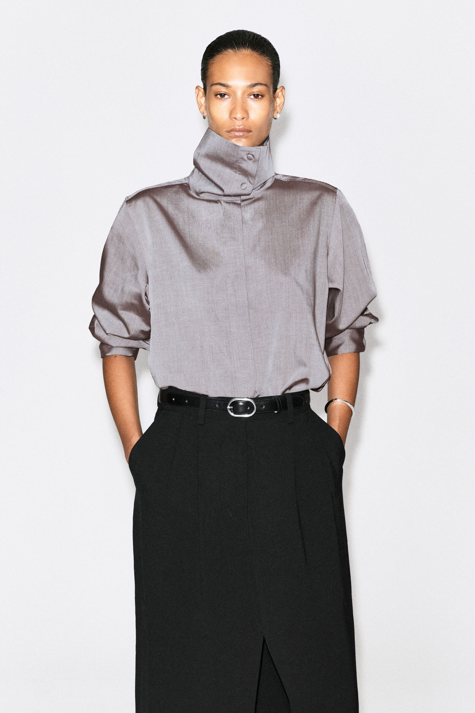 FUNNEL-NECK LYOCELL-COTTON SHIRTMAUVE