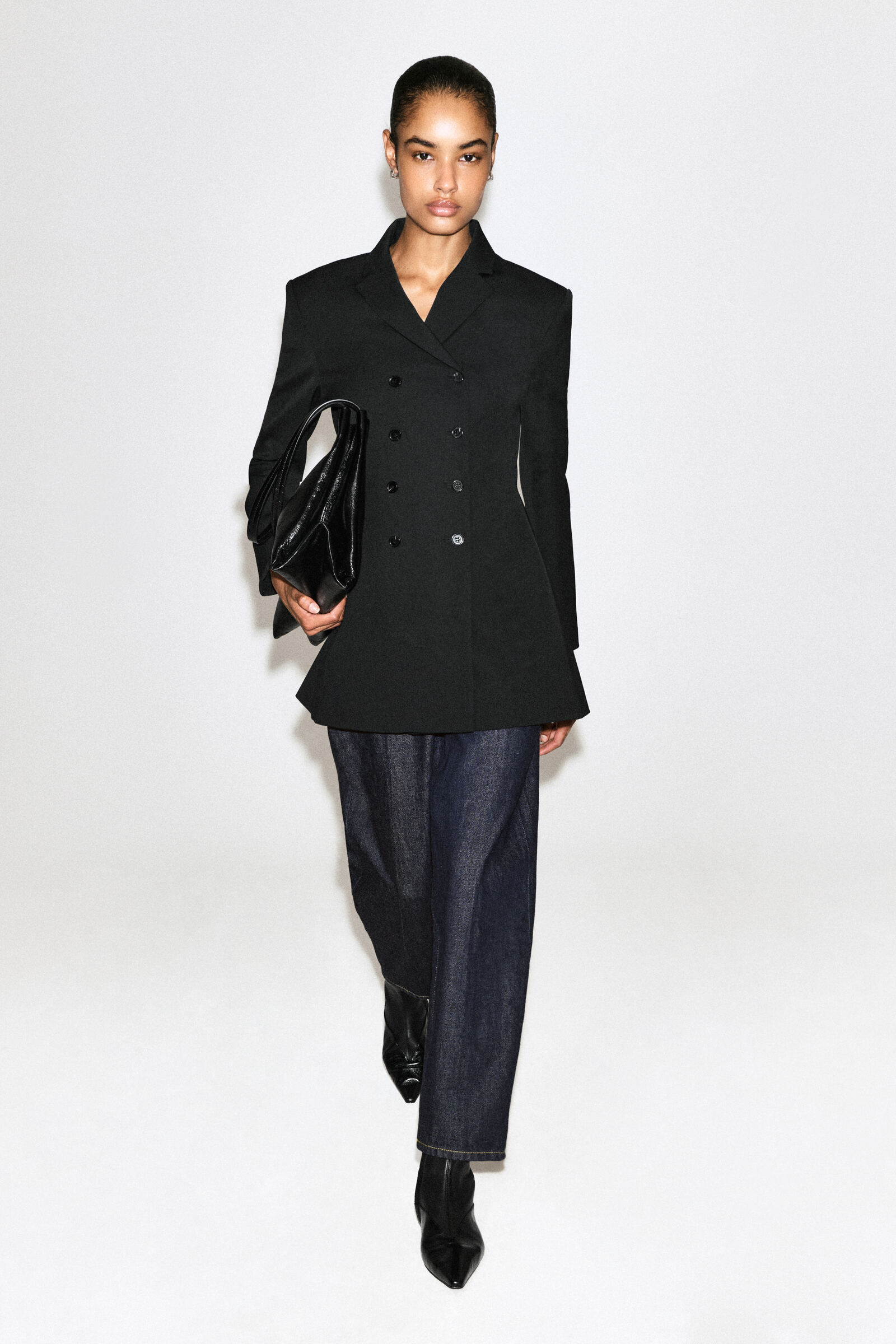 PANELLED POINTED LEATHER WEDGE ANKLE BOOTSBLACK