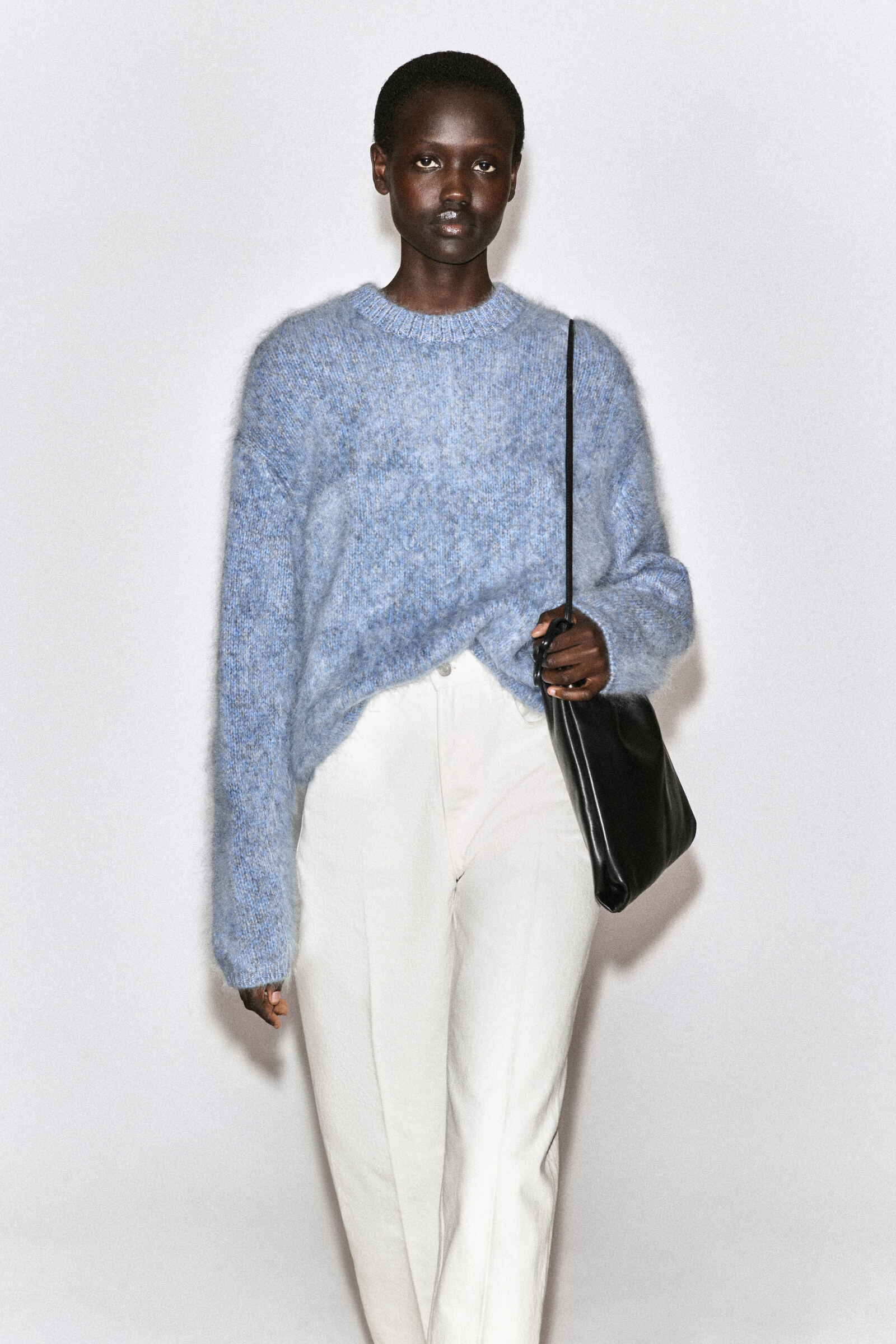 TWO-TONE BRUSHED-CASHMERE JUMPERBLUE MÉLANGE