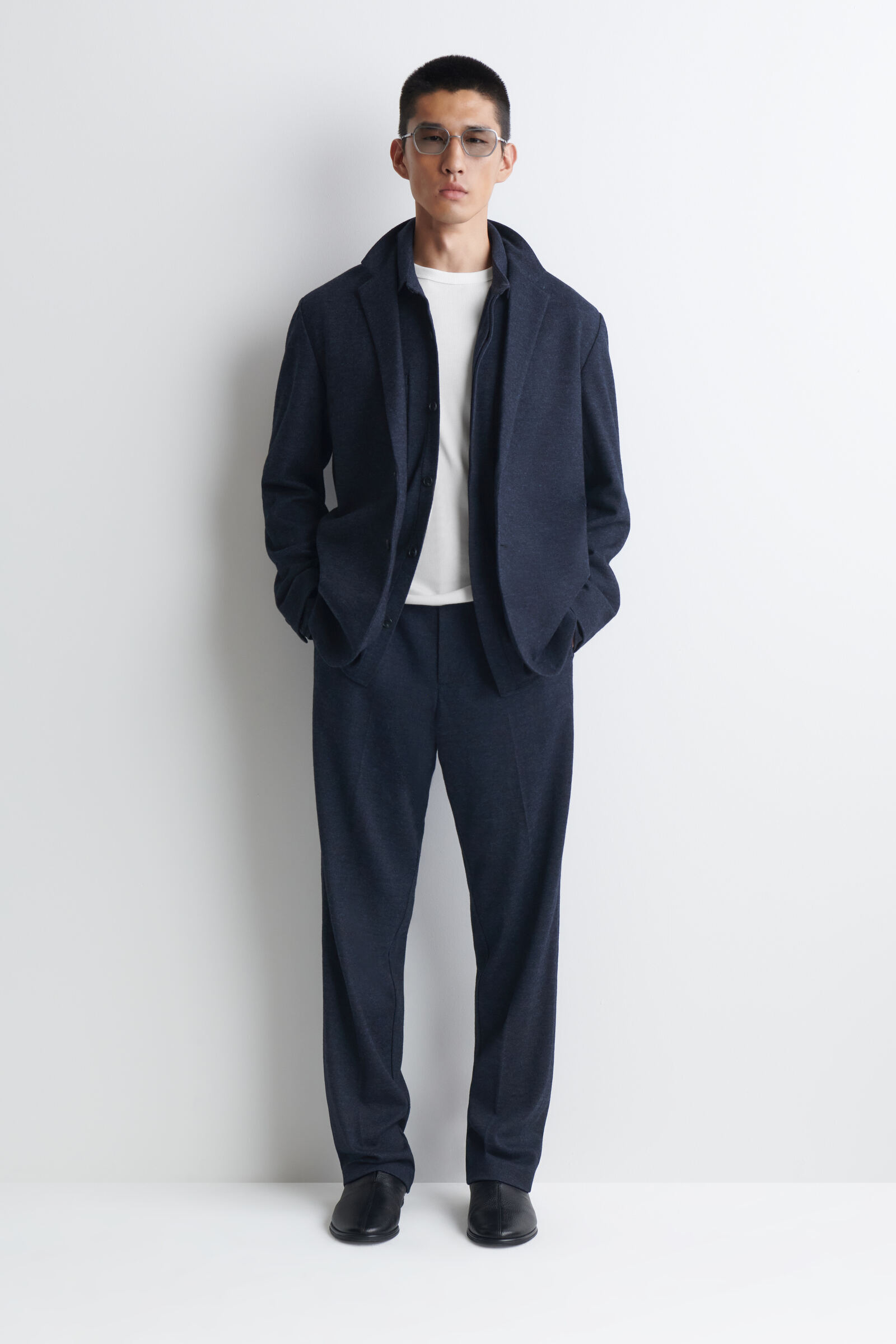 JERSEY RELAXED-FIT STRAIGHT-LEG TROUSERSNAVY MÉLANGE