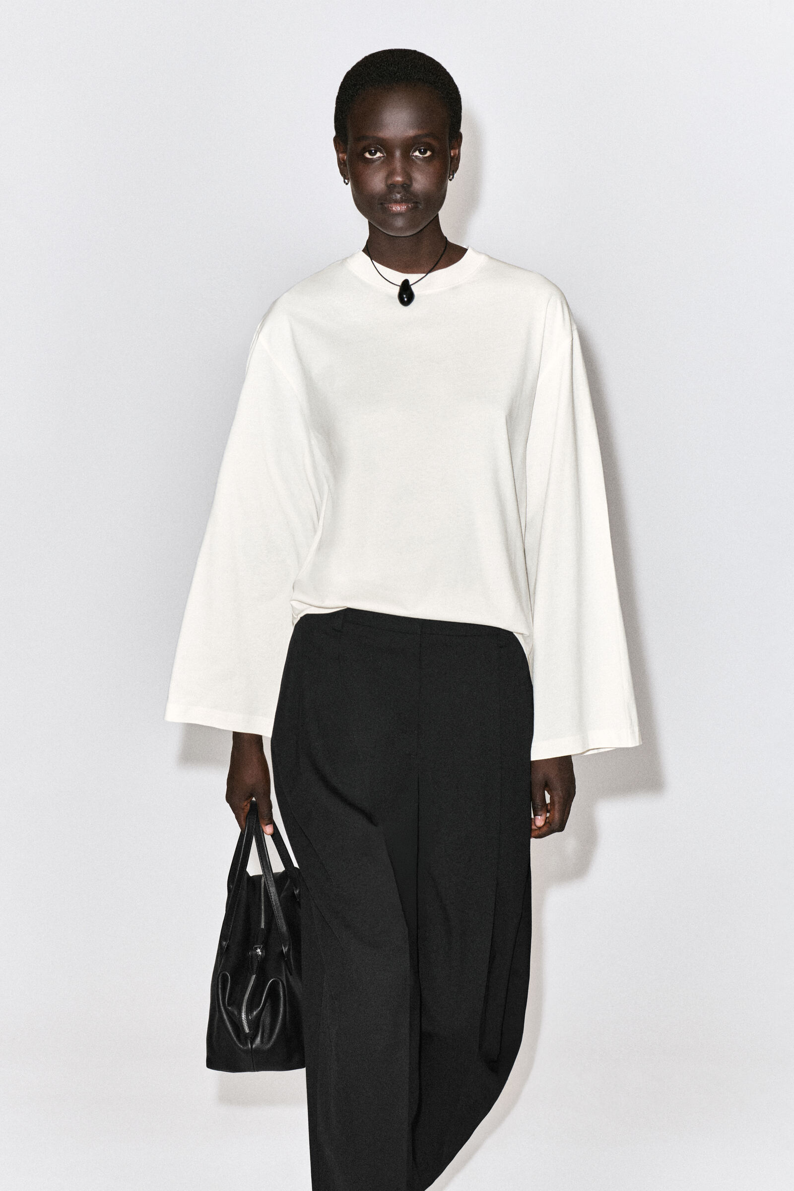 BRUSHED-COTTON LONG-SLEEVED T-SHIRTWHITE