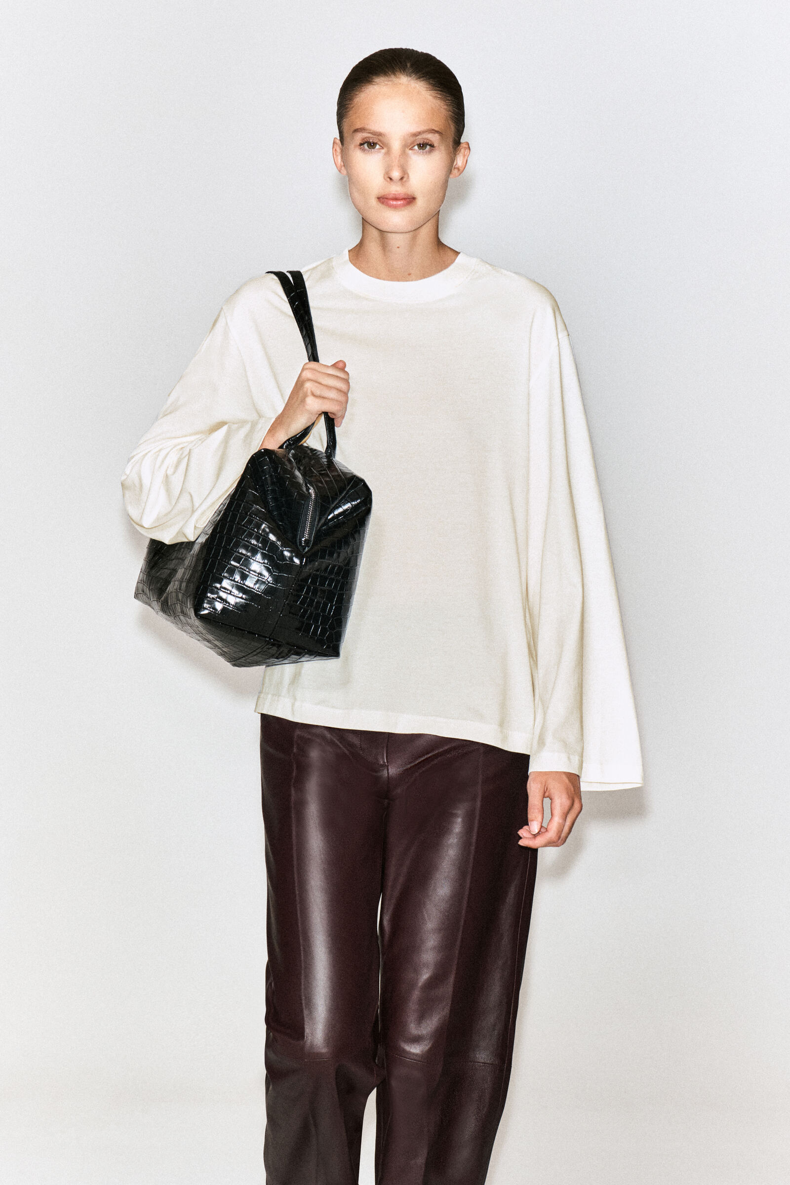 BRUSHED-COTTON LONG-SLEEVED T-SHIRTWHITE
