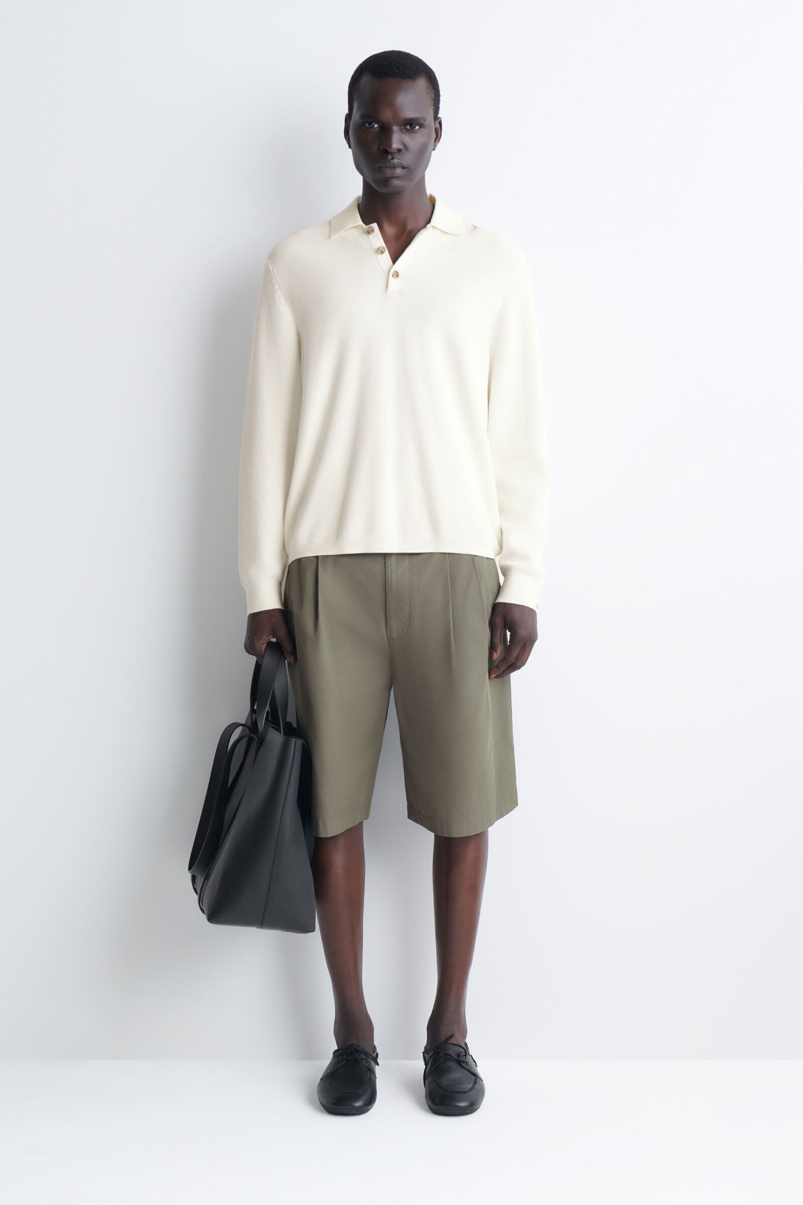 TAILORED PLEATED COTTON SHORTSKHAKI