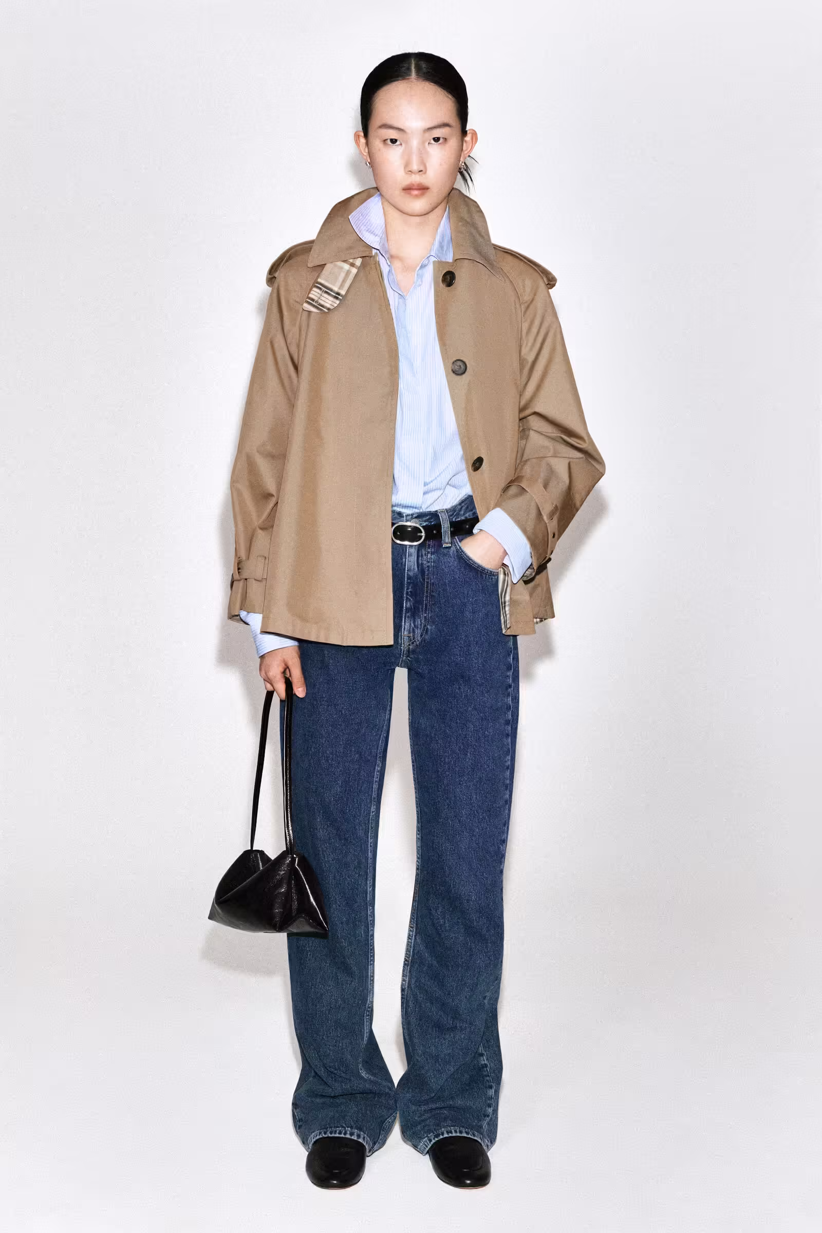 COTTON SHORT TRENCH JACKETBEIGE / CHECKED