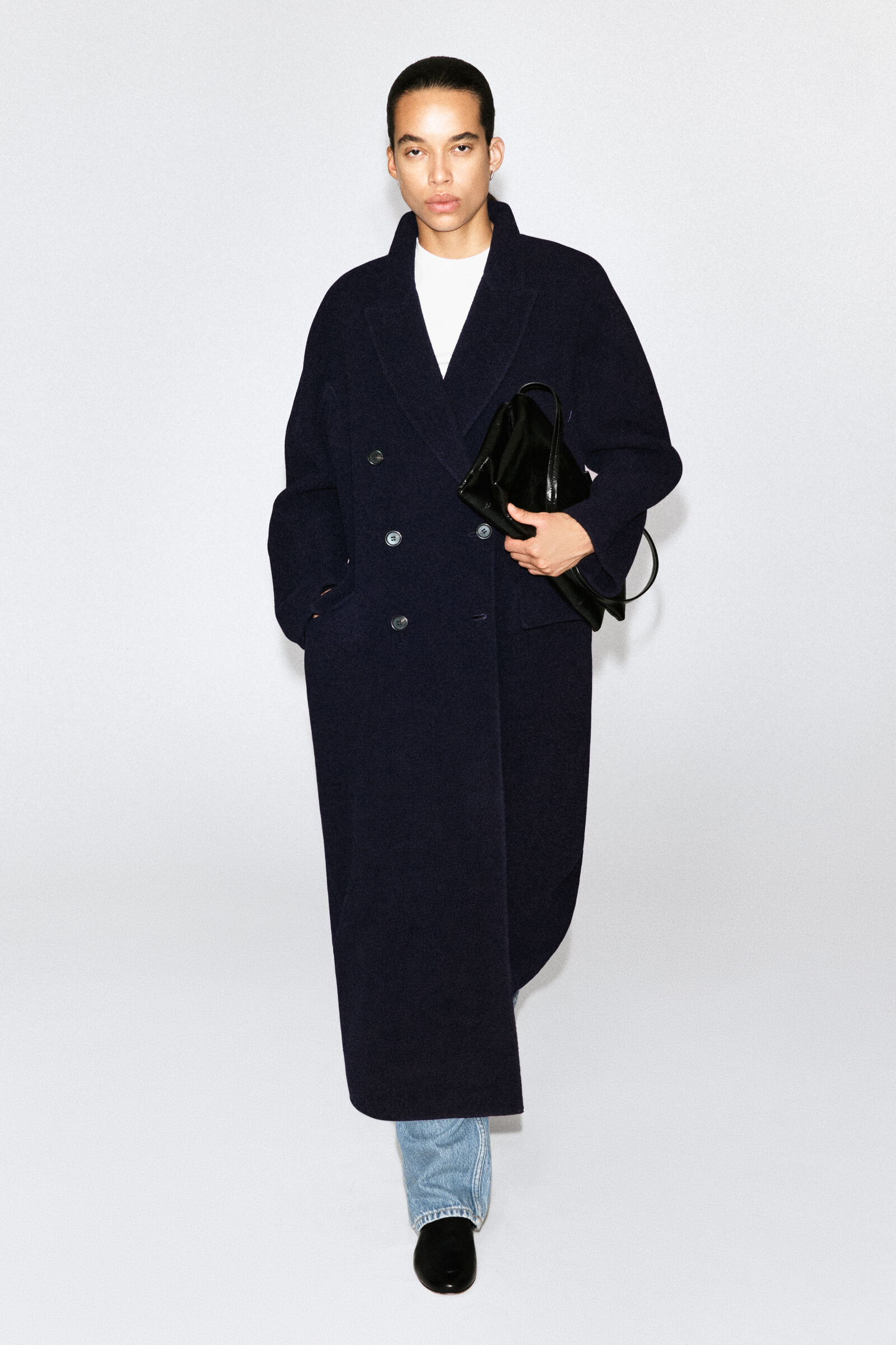 TAILORED DOUBLE-FACED WOOL-BLEND LONG COATNAVY