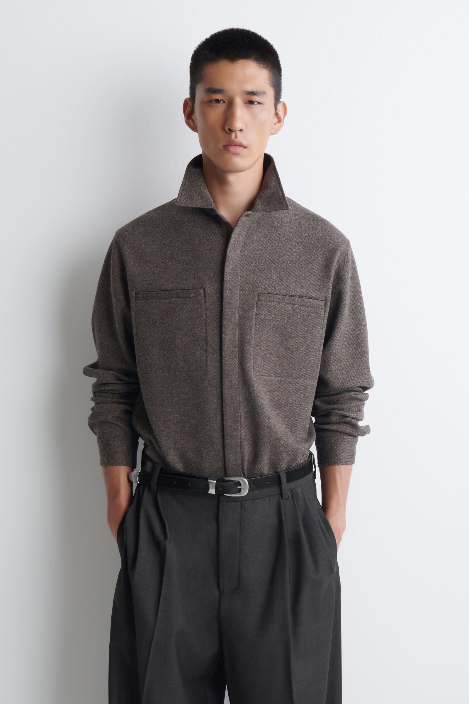 RELAXED JERSEY OVERSHIRTGREY-BROWN MÉLANGE