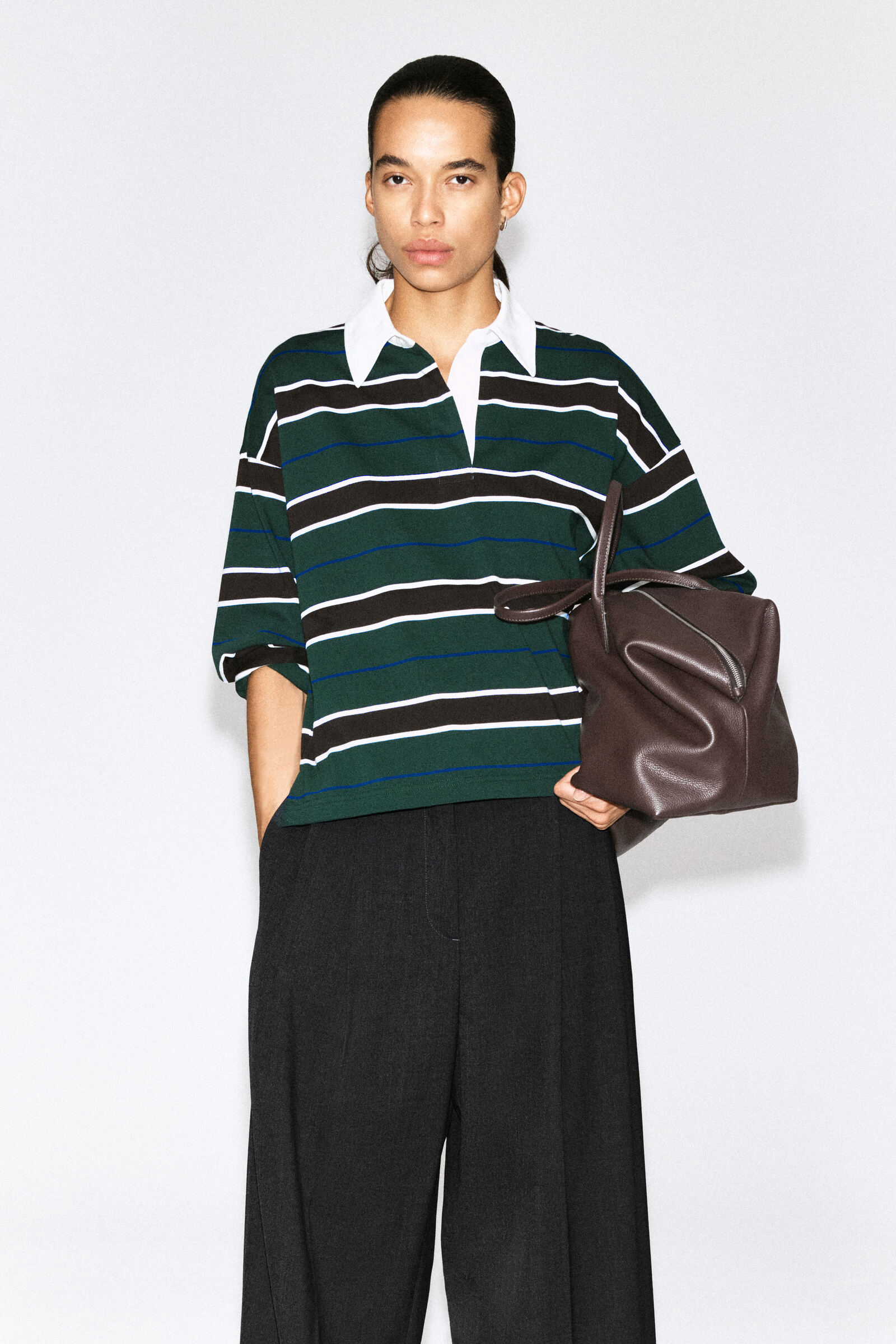 STRIPED COTTON RUGBY SHIRTGREEN / BROWN / STRIPED