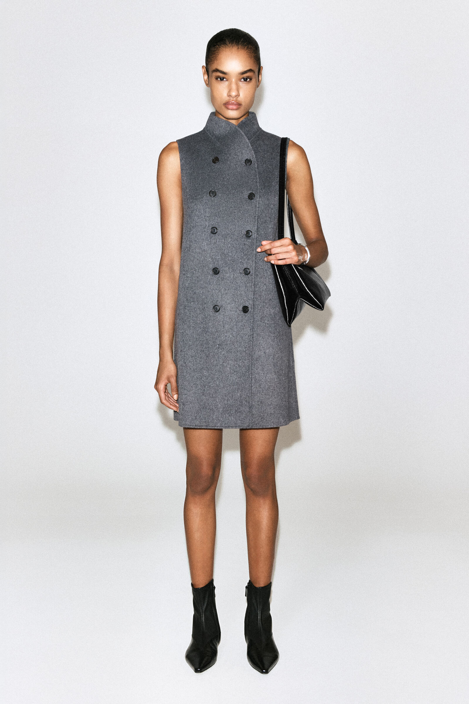 DOUBLE-FACED WOOL-BLEND MINI DRESSGREY