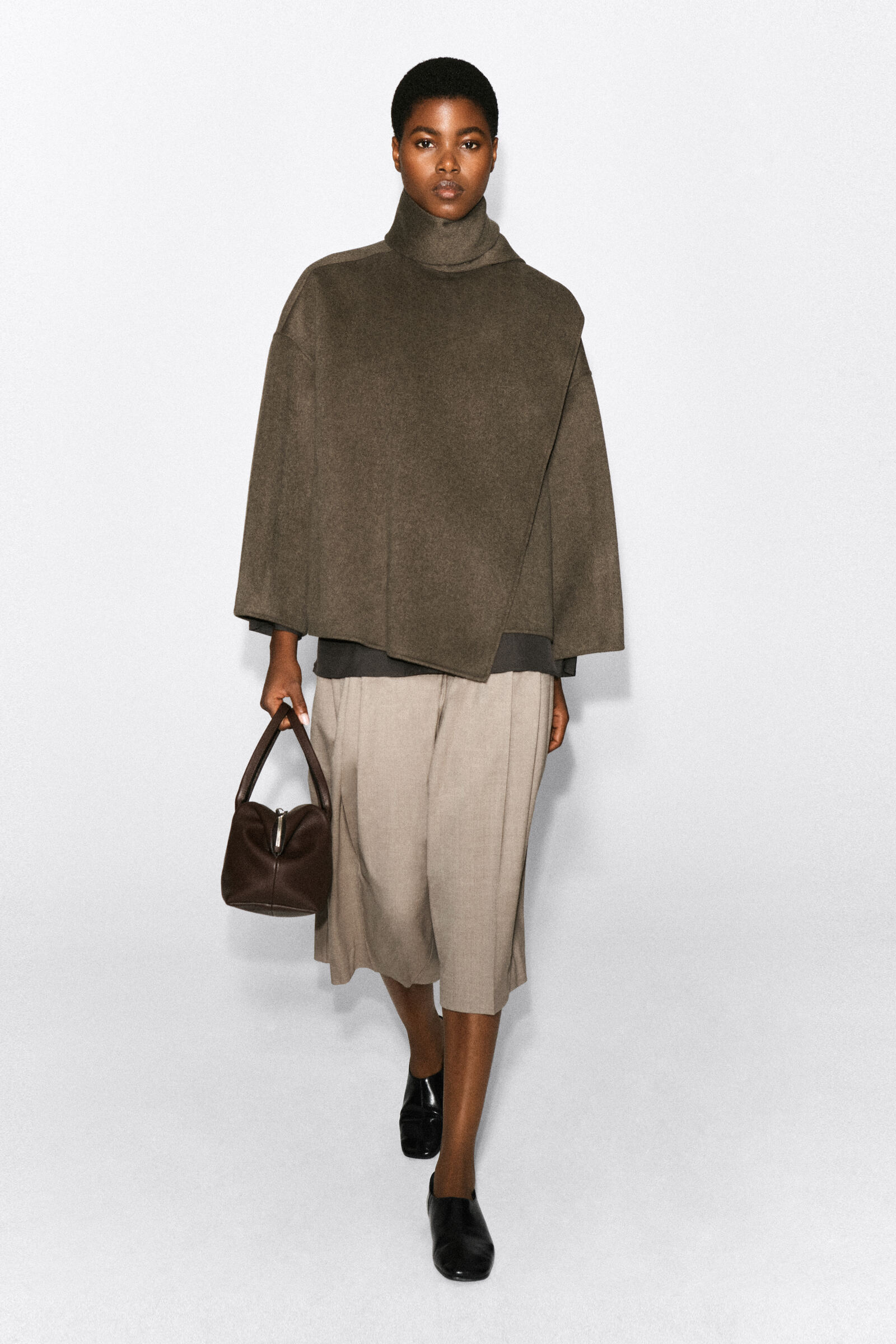 DOUBLE-FACED WOOL-BLEND SCARF JACKETBROWN