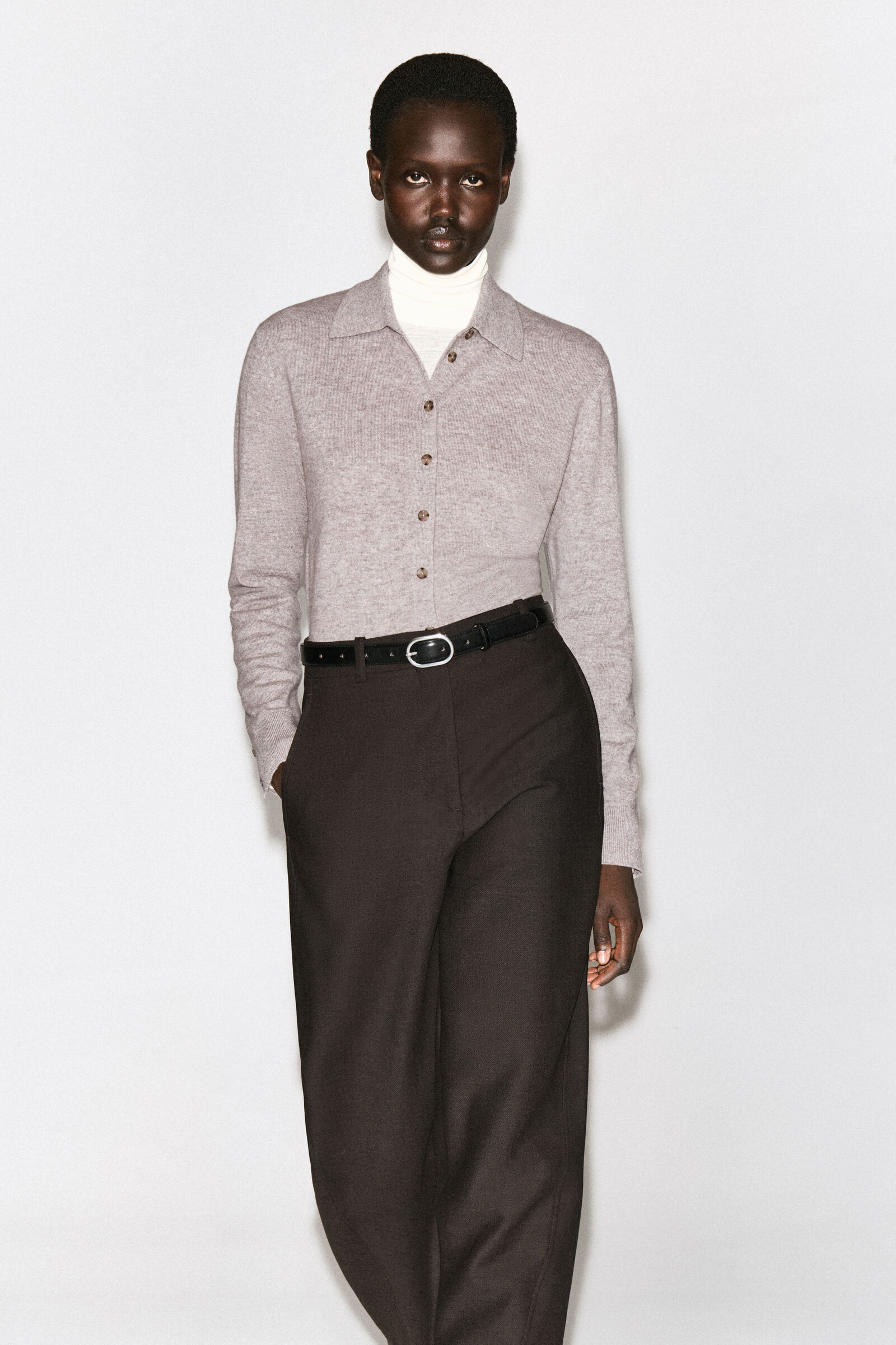 ROUNDED MERINO WOOL SHIRTGREY MÉLANGE
