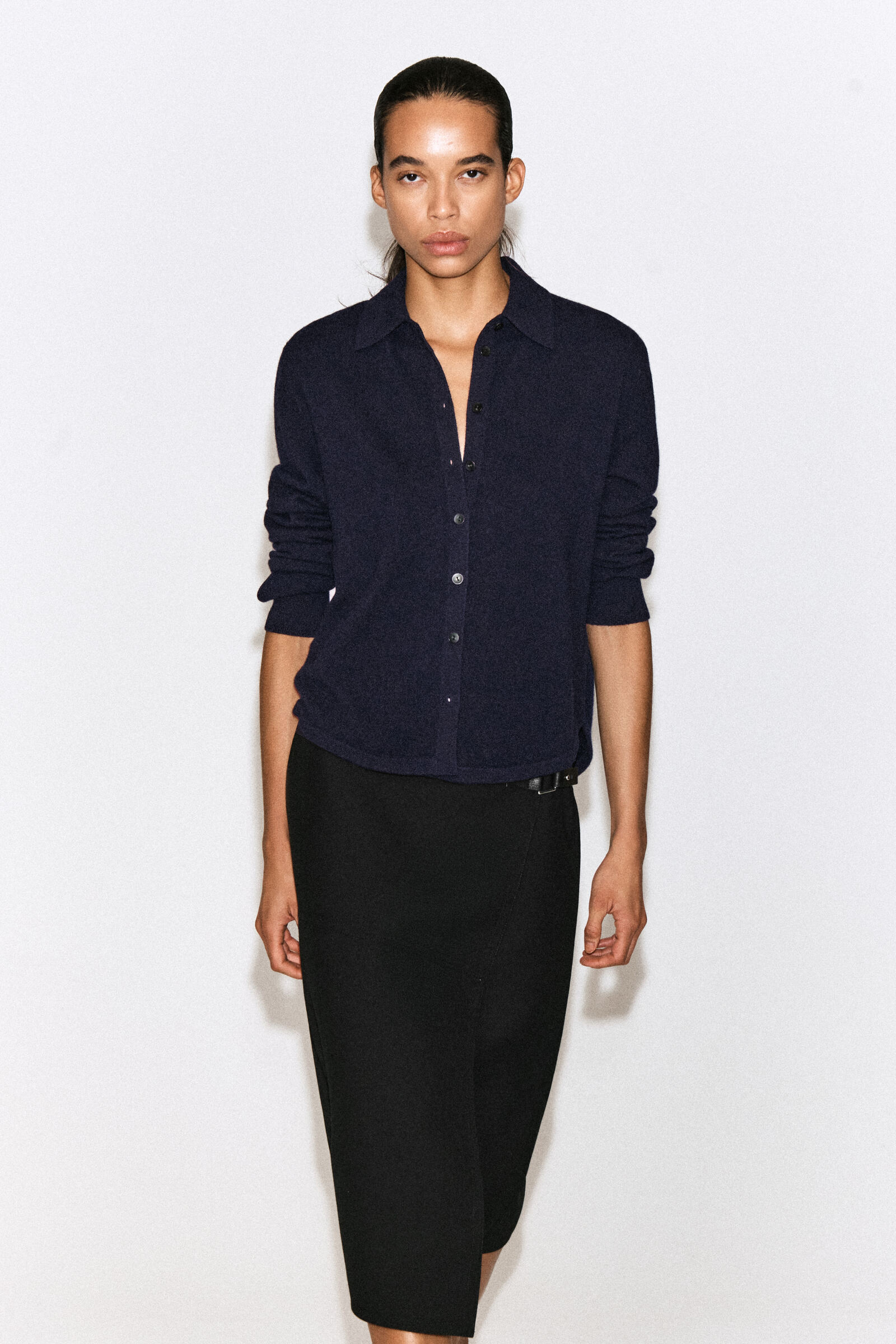 ROUNDED MERINO WOOL SHIRTNAVY