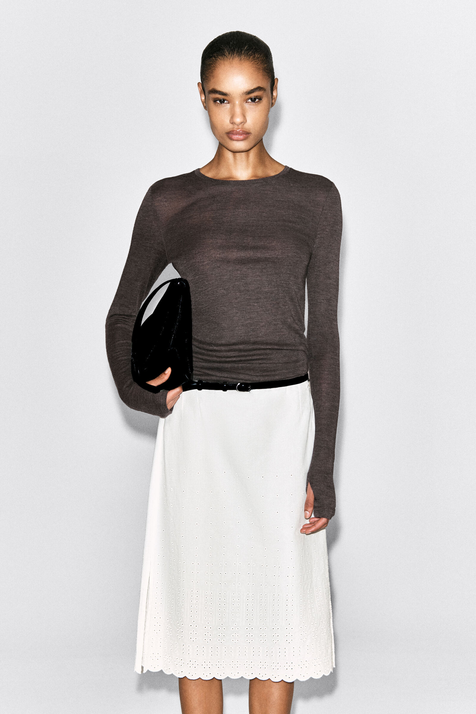 SLIM MERINO WOOL TOPDARK-BROWN MÉLANGE