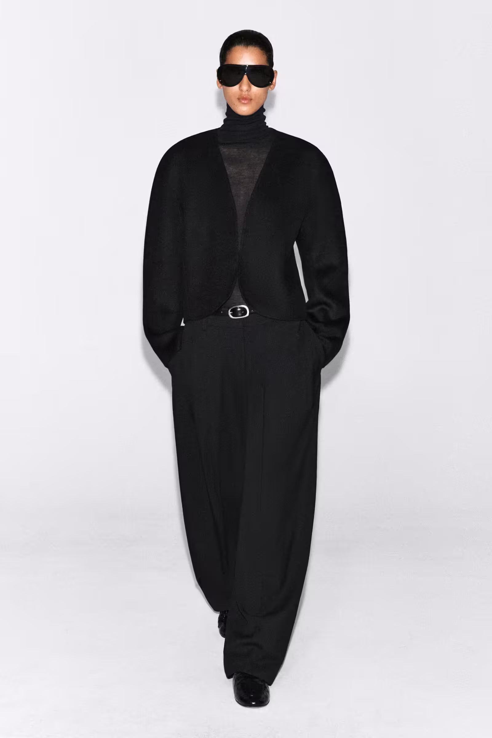 CROPPED DOUBLE-FACED WOOL-BLEND BLAZERBLACK