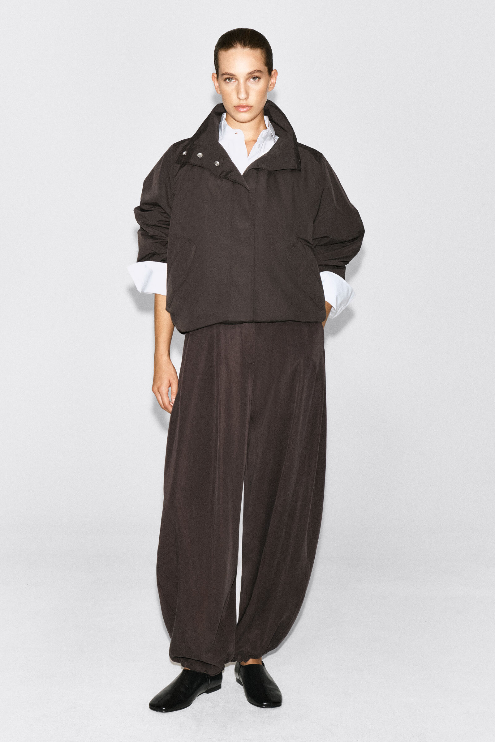 NYLON FUNNEL-NECK JACKETBROWN