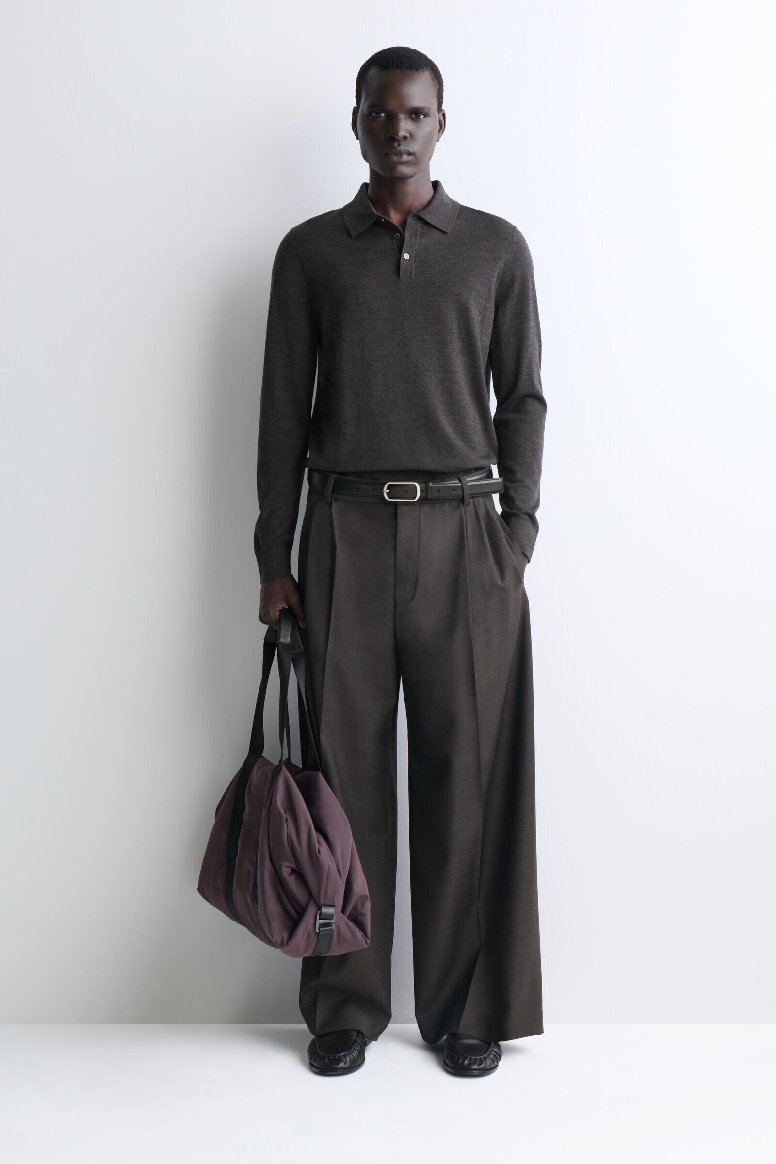 LEATHER-DETAIL DUFFLE BAG - NYLONDARK BROWN