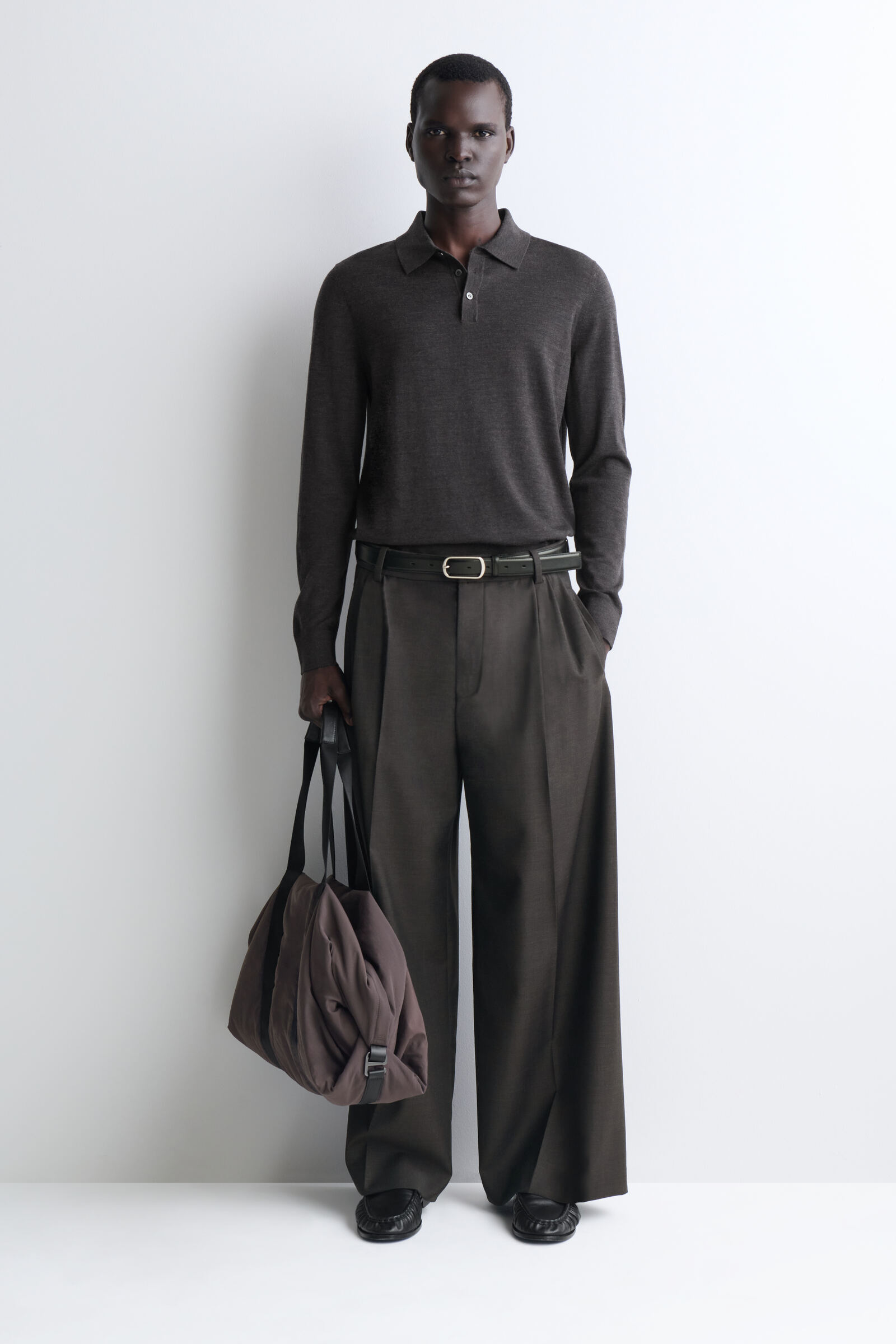 LEATHER-DETAIL DUFFLE BAG - NYLONDARK BROWN