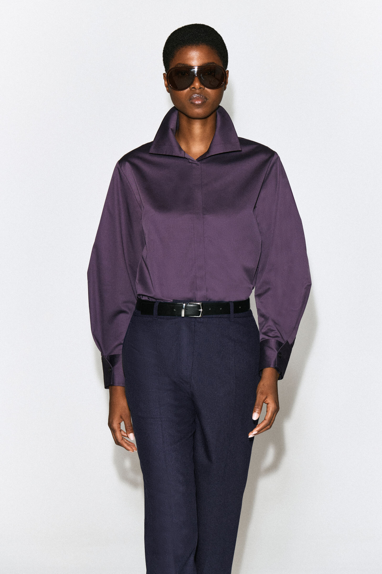 OVERSIZED FOLDED-COLLAR COTTON SHIRTDARK PURPLE