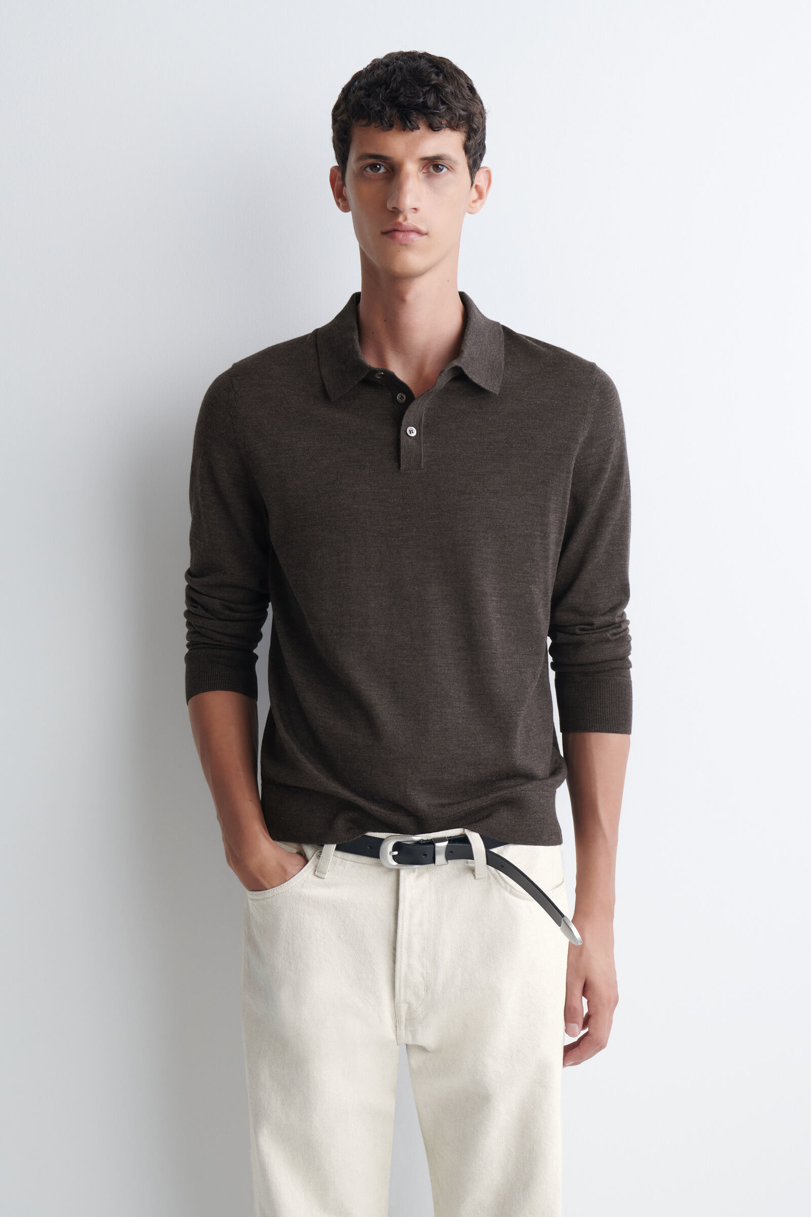 SLIM MERINO WOOL POLO SHIRTBROWN MÉLANGE