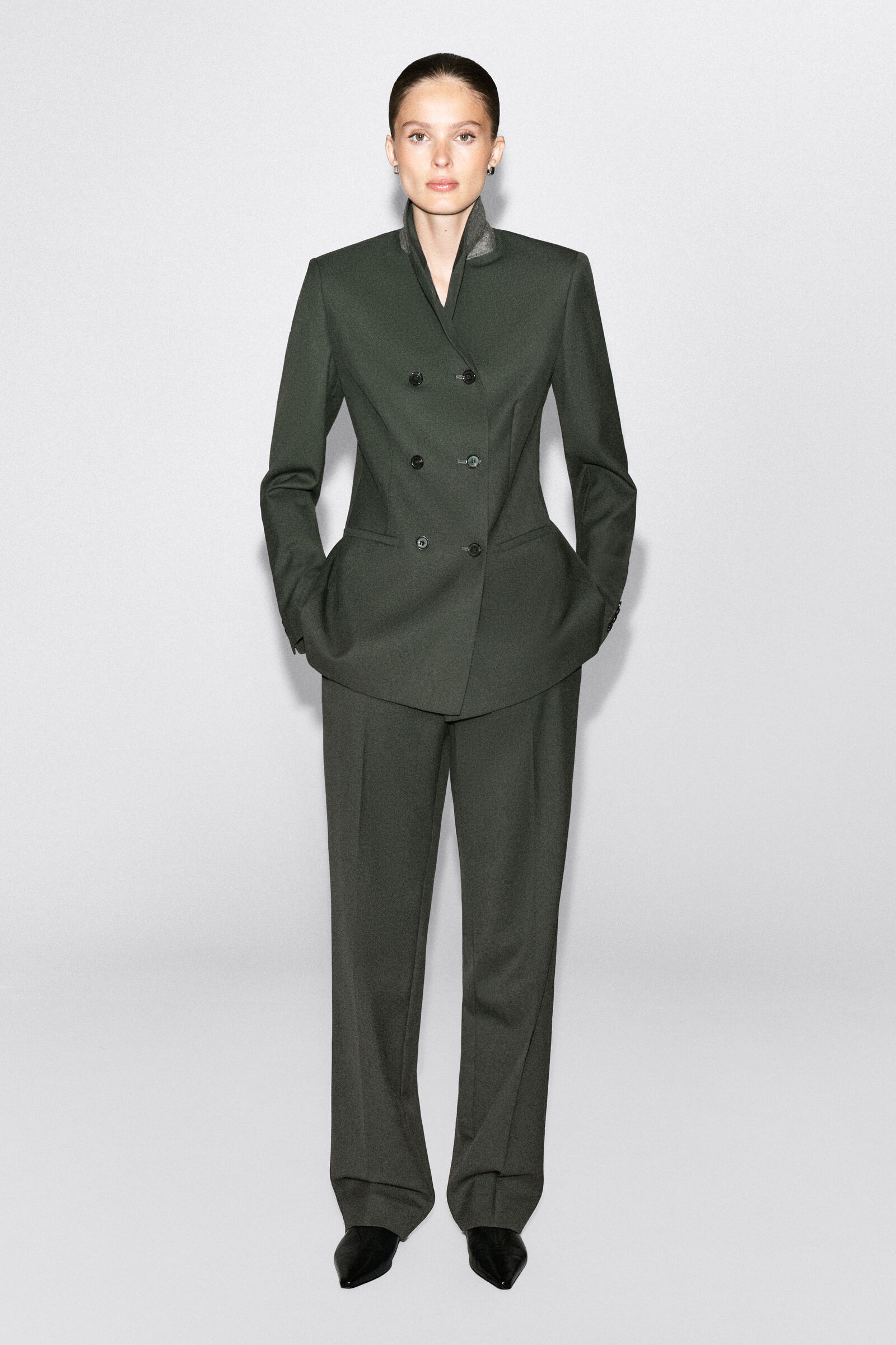 TAILORED TWILL FLARED TROUSERSKHAKI