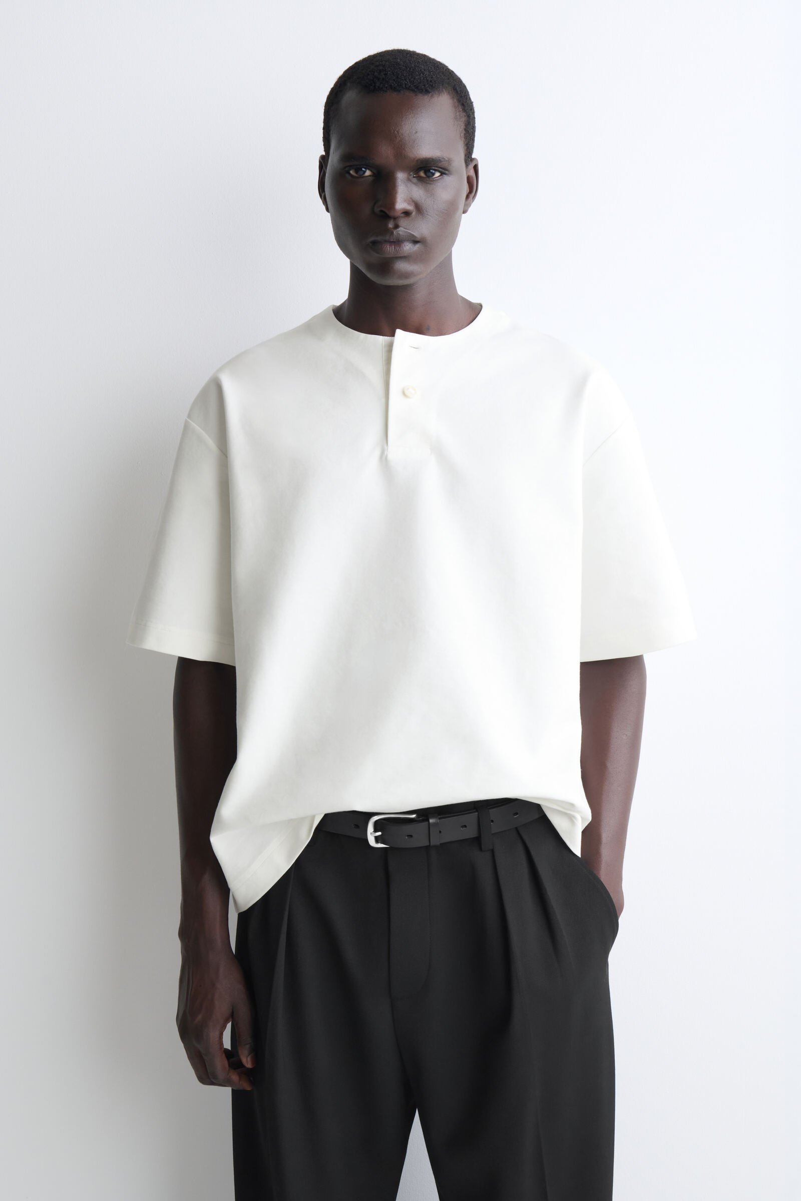 OVERSIZED COTTON-JERSEY HENLEY T-SHIRTWHITE