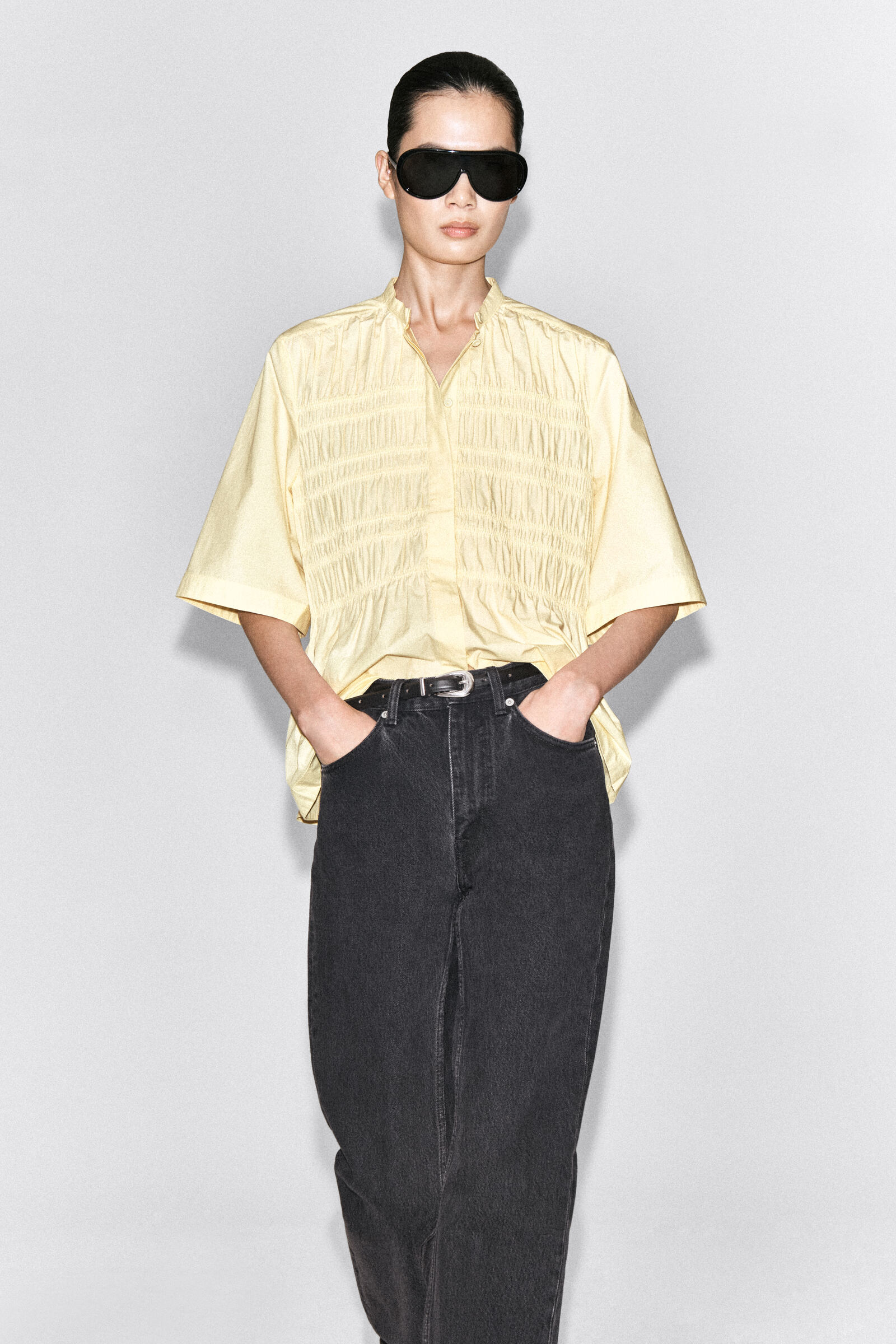 RUCHED COTTON BLOUSEBUTTER YELLOW