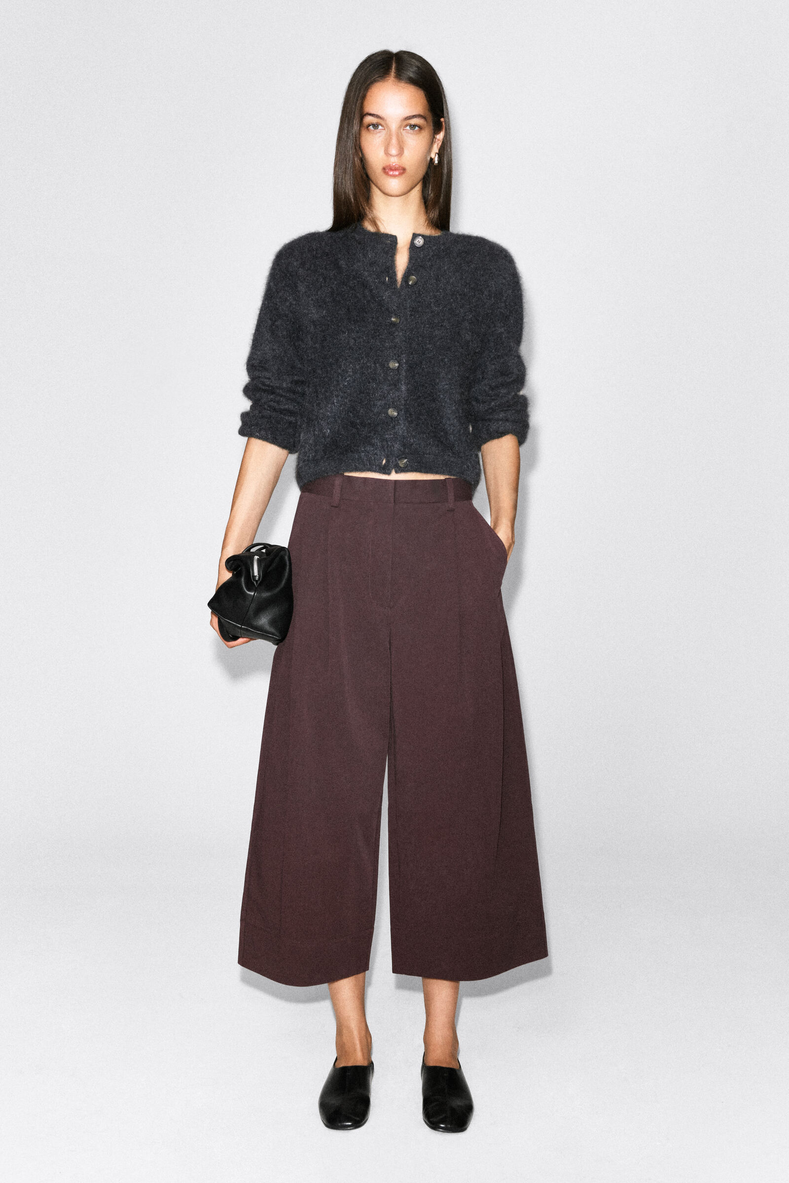 COTTON CROPPED BARREL-LEG TROUSERSBROWN