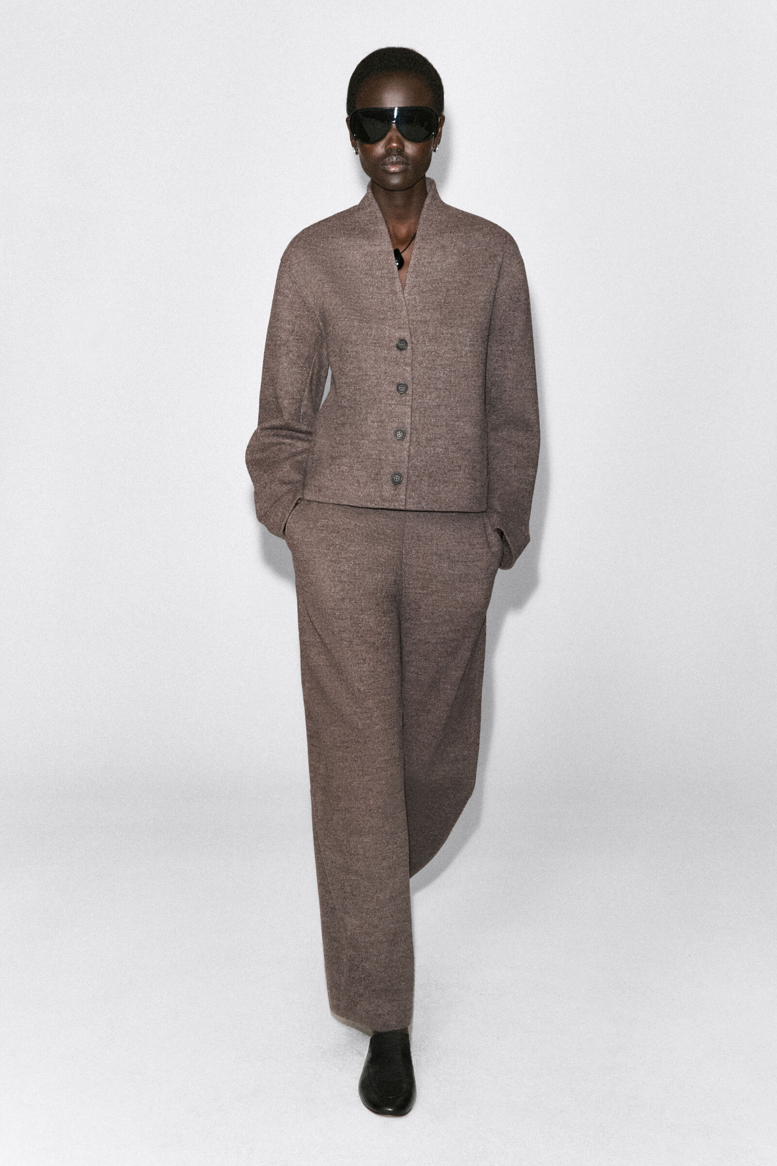 BOILED WOOL-BLEND BARREL-LEG TROUSERSBEIGE MÉLANGE