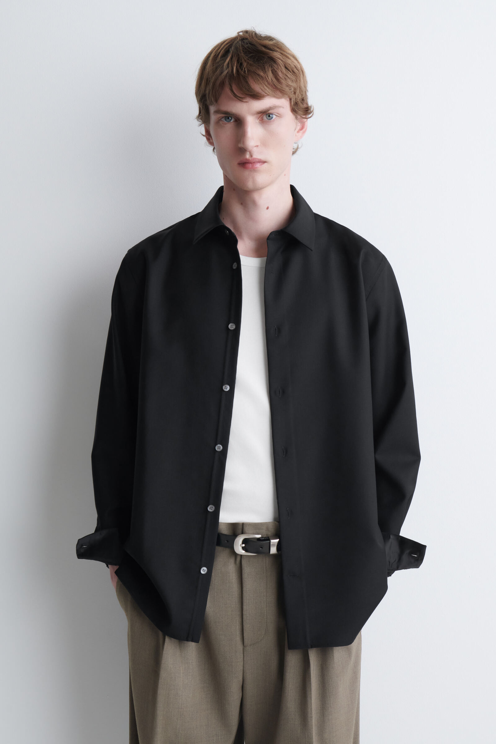 RELAXED WOOL-TWILL SHIRTBLACK