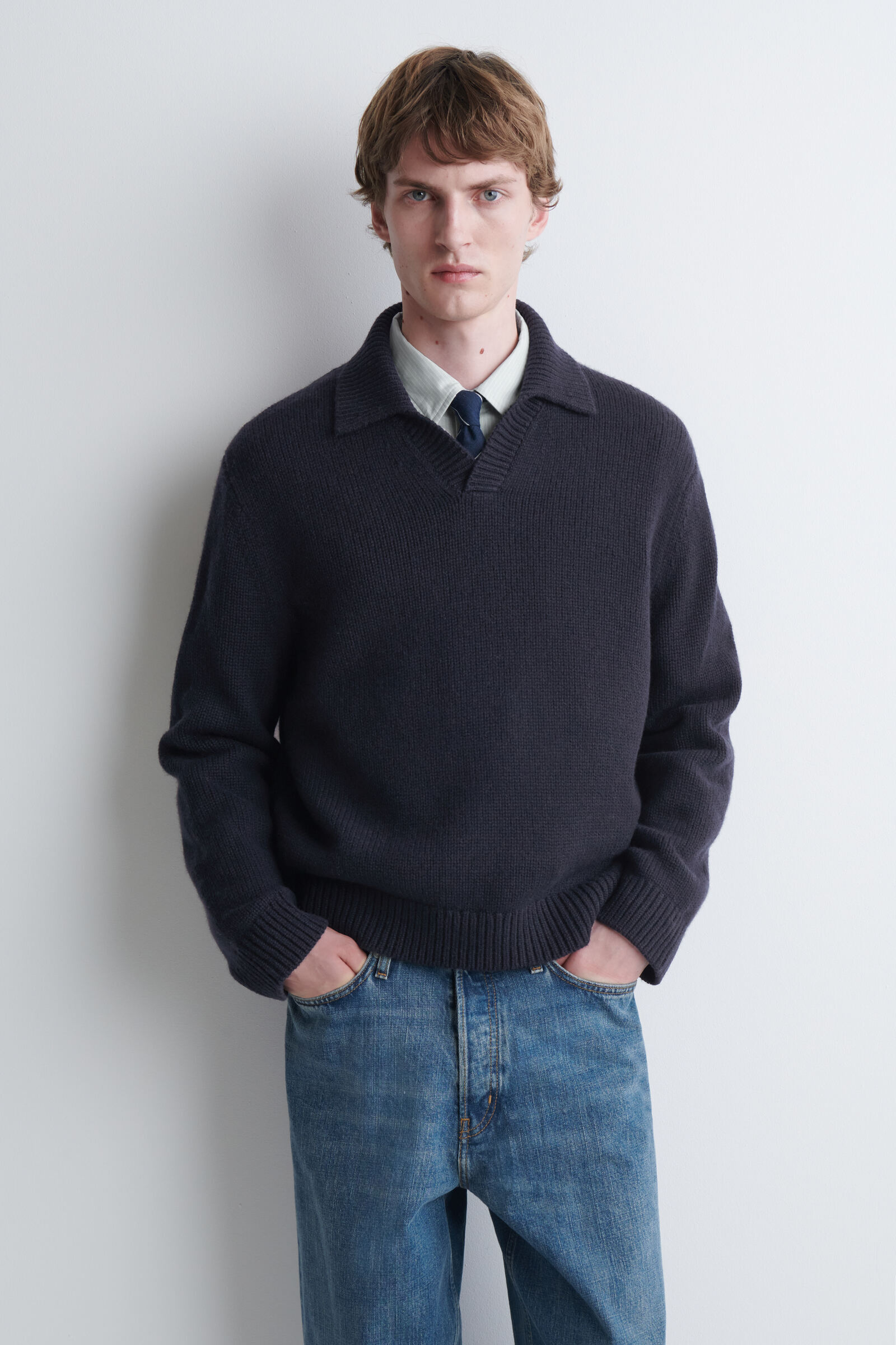 CHUNKY CASHMERE POLO JUMPERNAVY