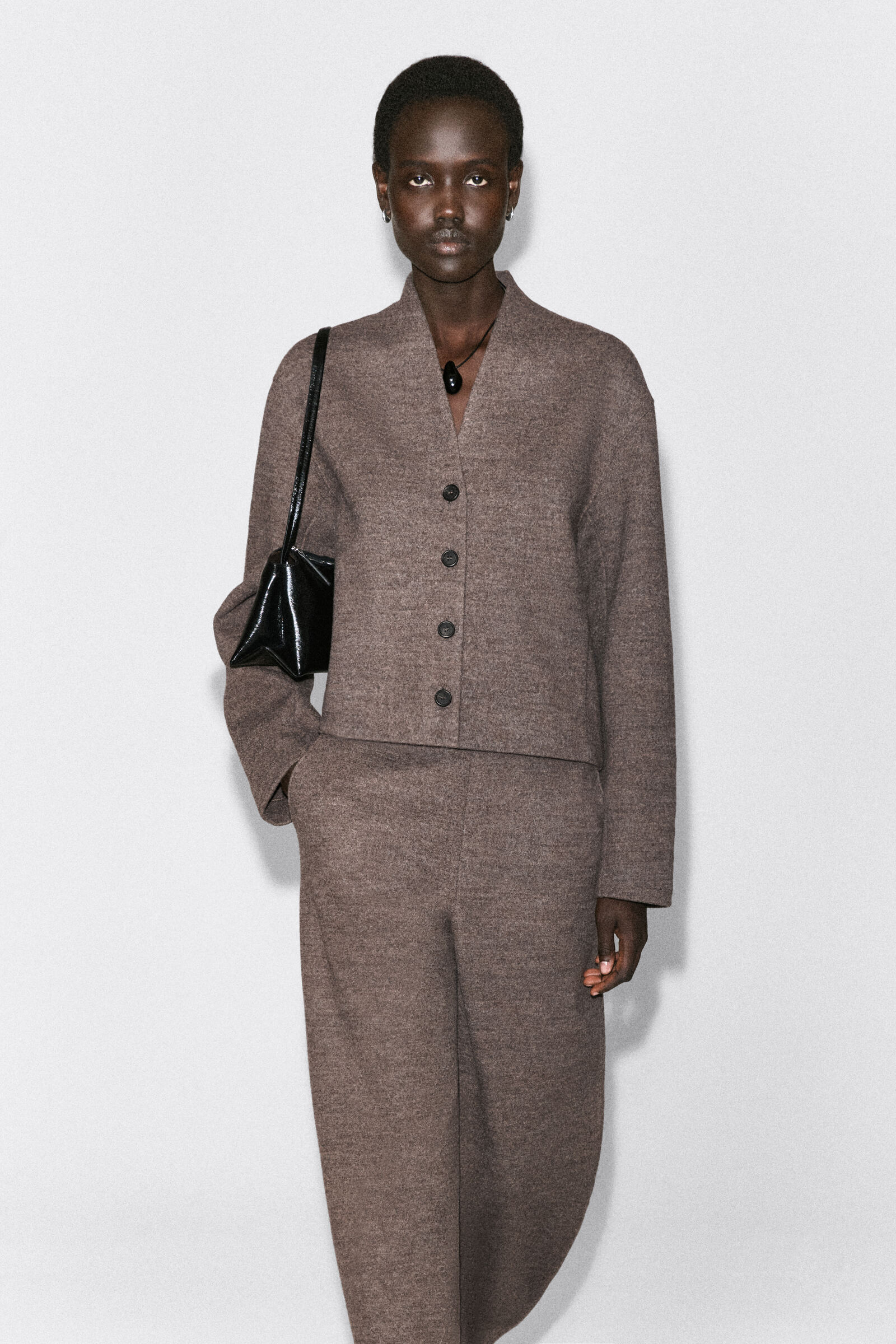 BOILED WOOL-BLEND SHAWL-COLLAR CARDIGANBEIGE MÉLANGE