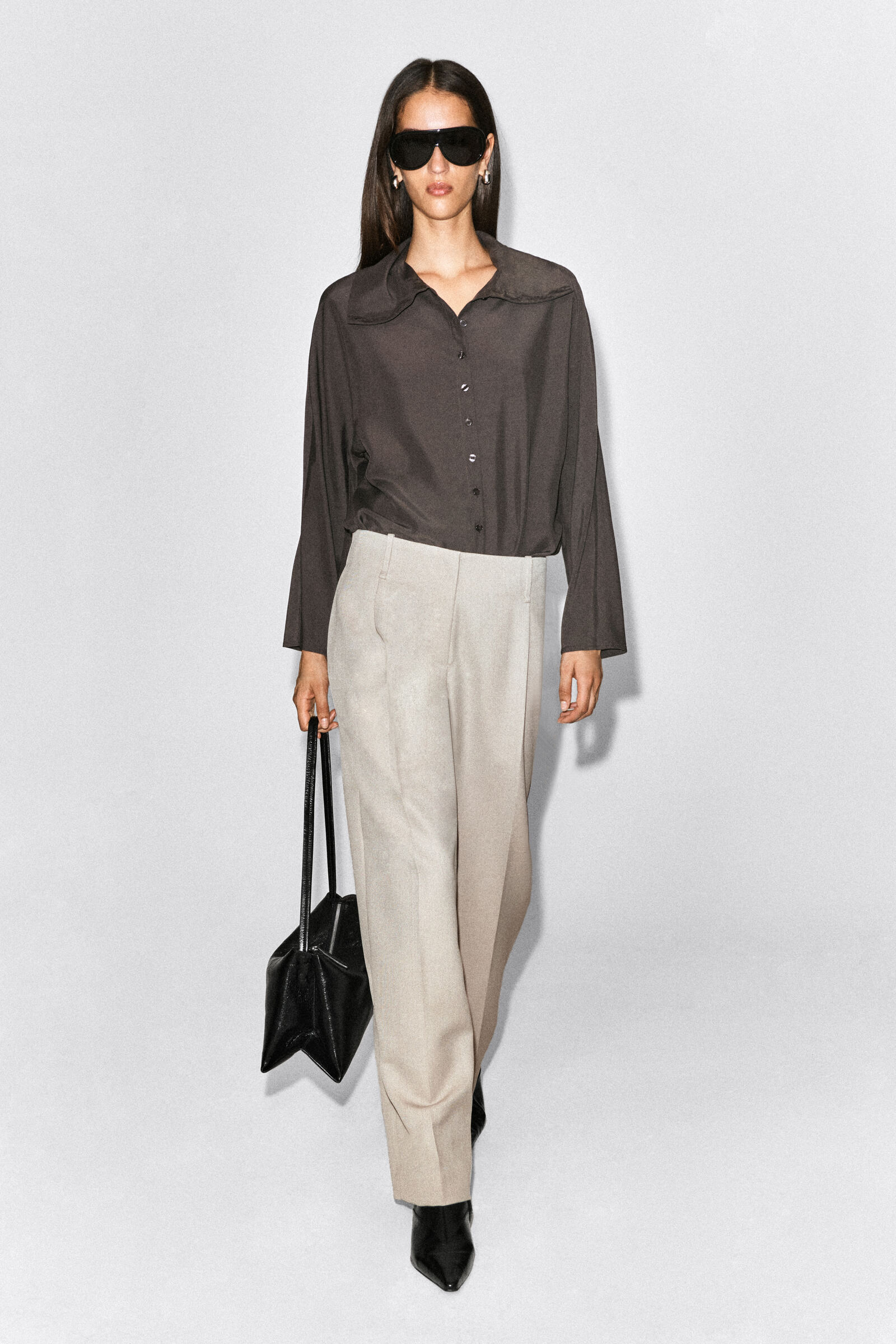 PLEATED WOOL-BLEND STRAIGHT-LEG TROUSERSLIGHT BEIGE