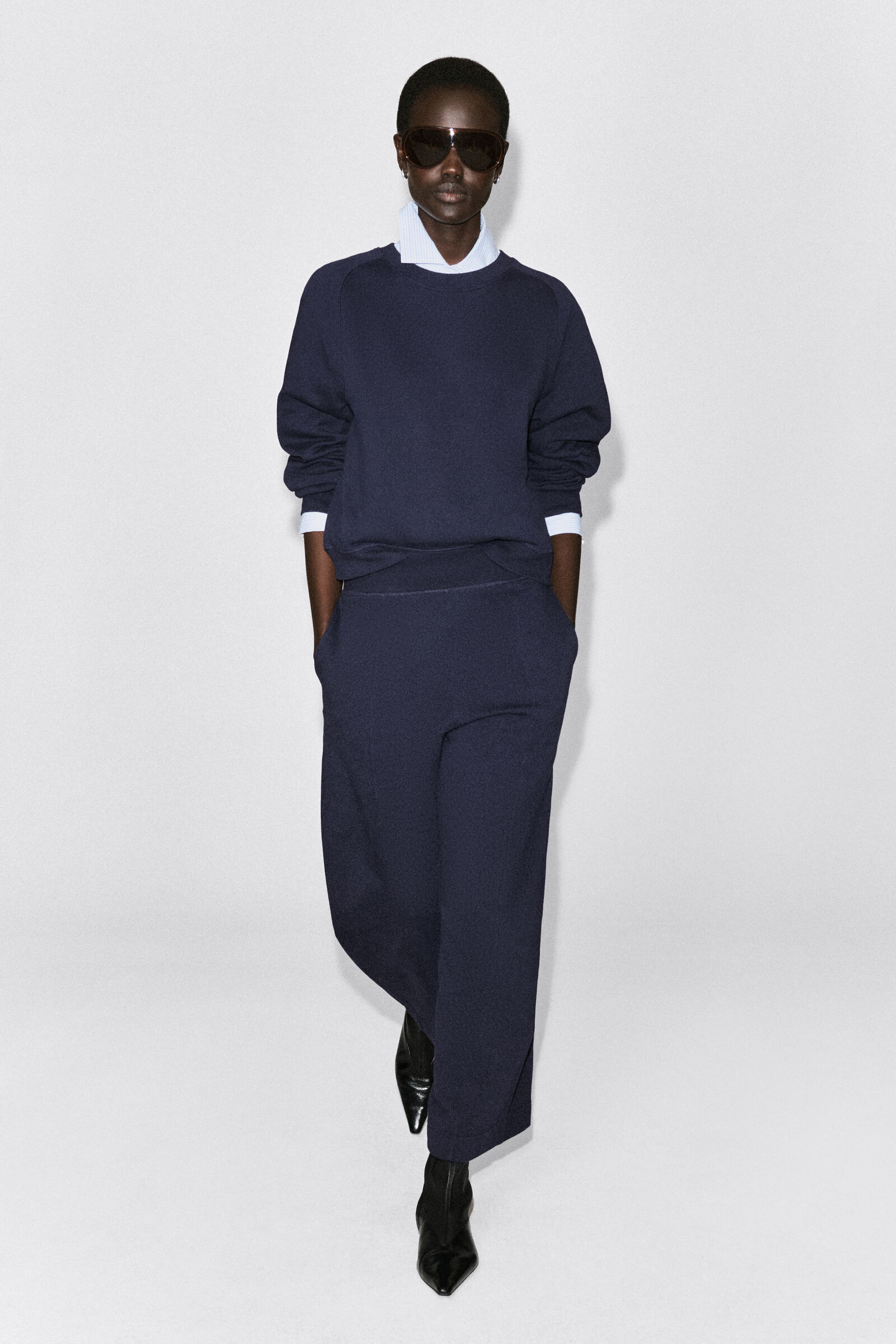 COTTON BARREL-LEG JOGGERSNAVY