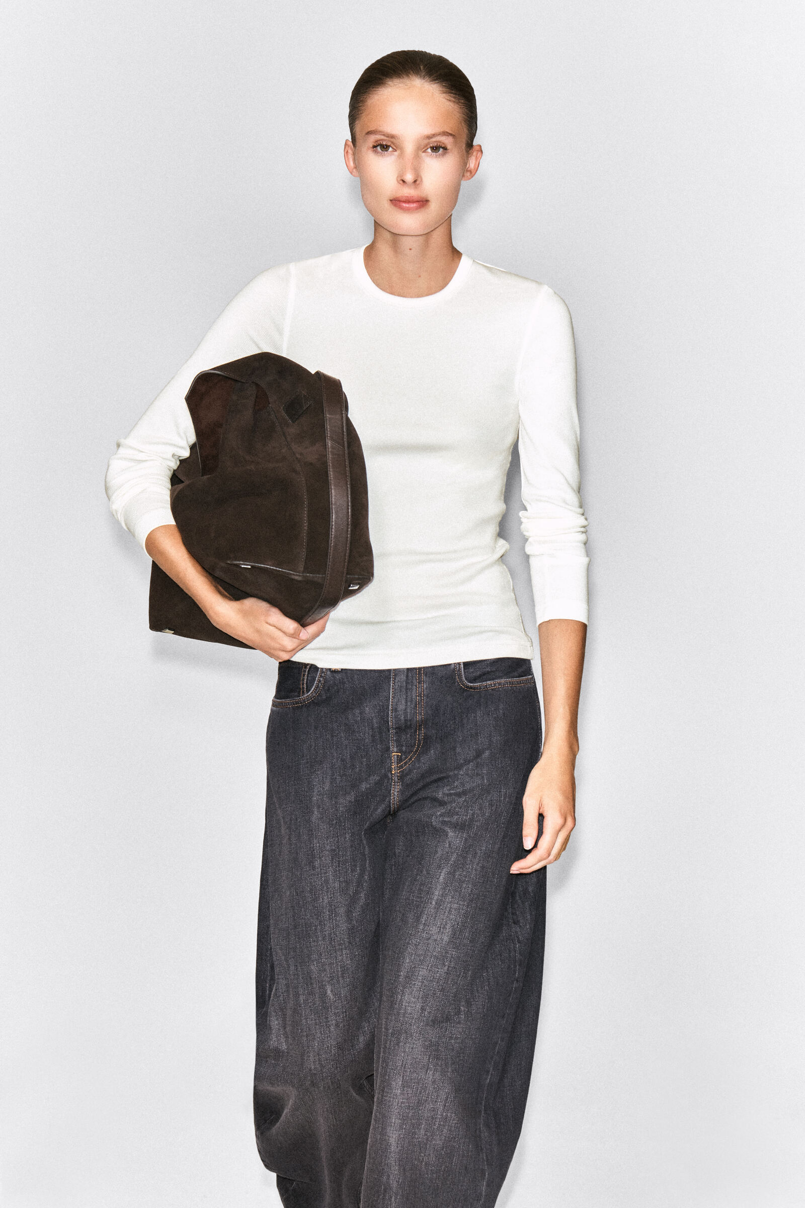 SLIM RIBBED COTTON LONG-SLEEVED TOPWHITE