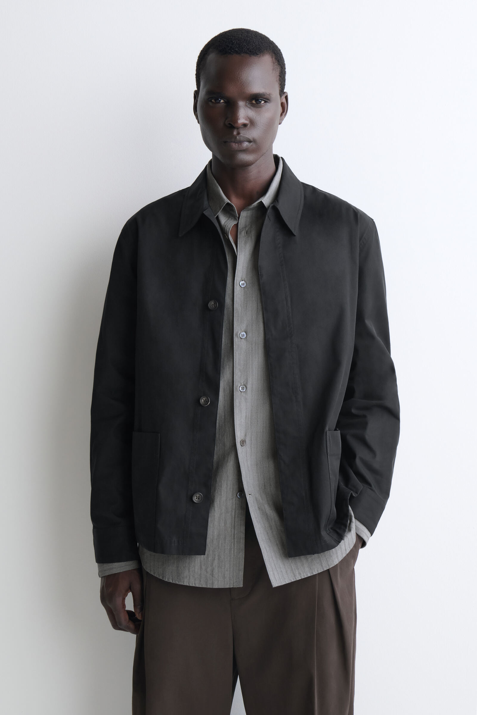 GARMENT-WASHED COTTON-TWILL OVERSHIRTBLACK