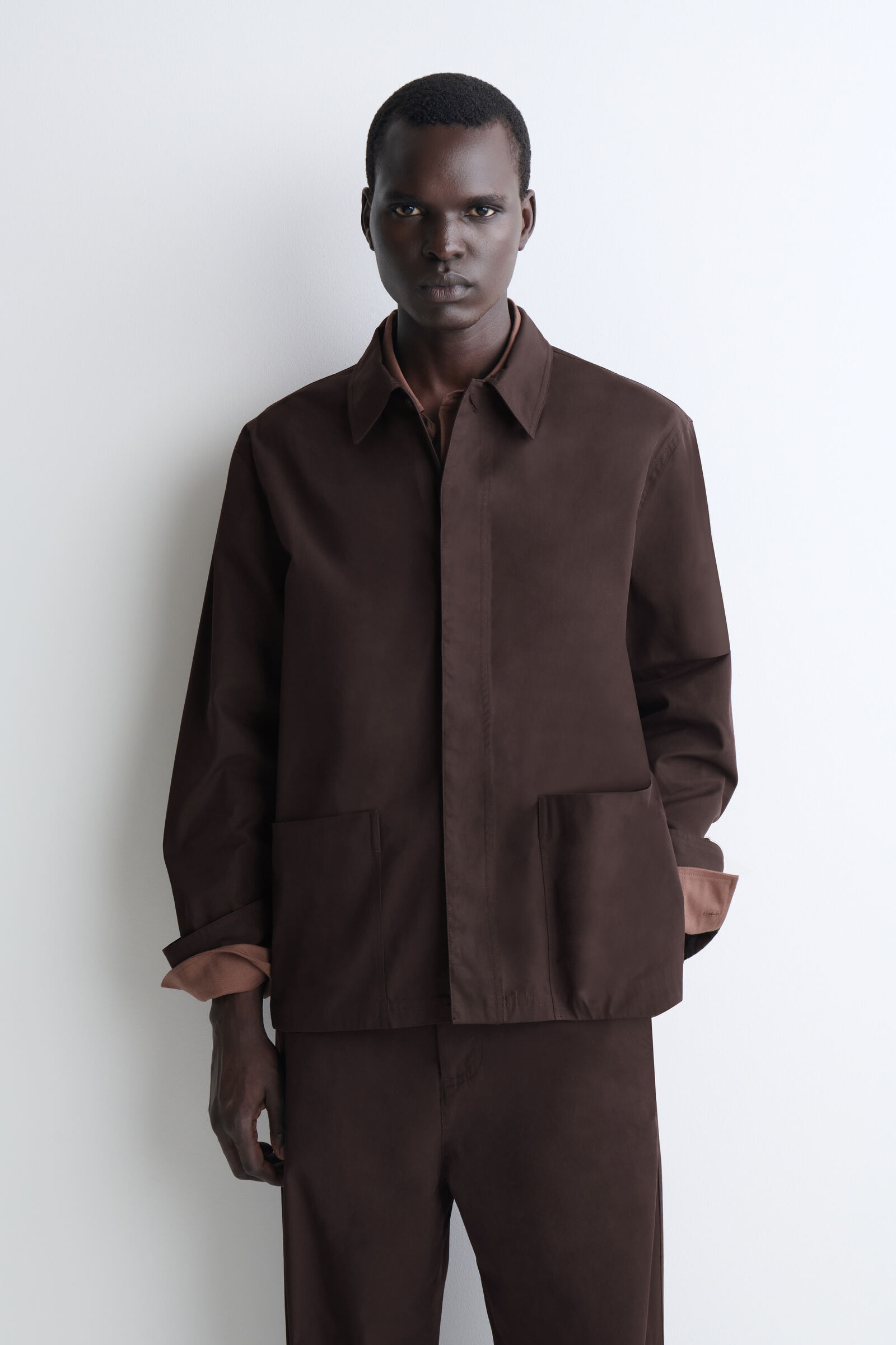 GARMENT-WASHED COTTON-TWILL OVERSHIRTDARK BROWN